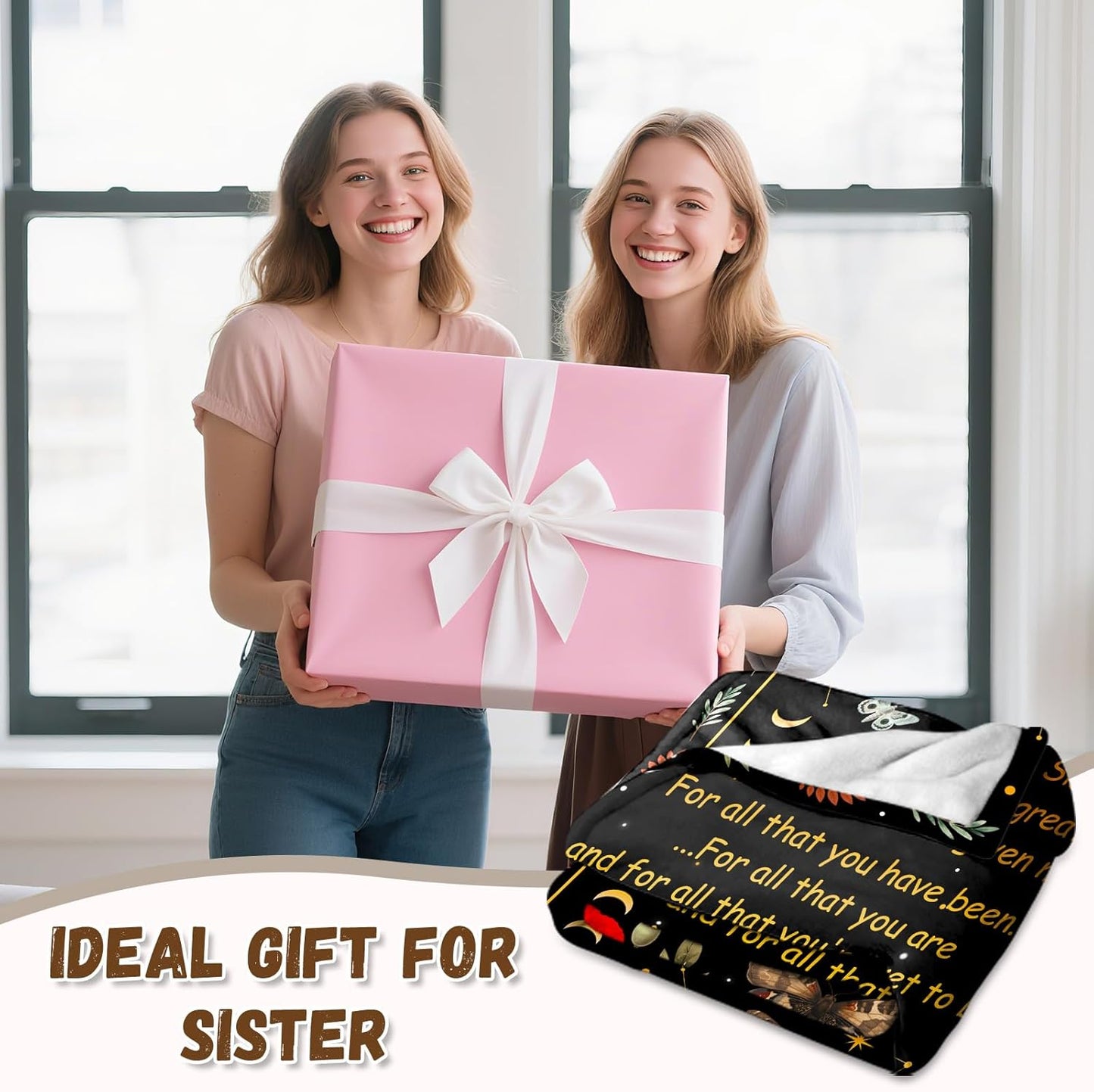 Sister Gifts Blanket - Sisters Gifts from Sis, Gift for Sisters Birthday, Birthday Gift for Sister Throw Blanket 60"X50", to My Sis Blankets for Women