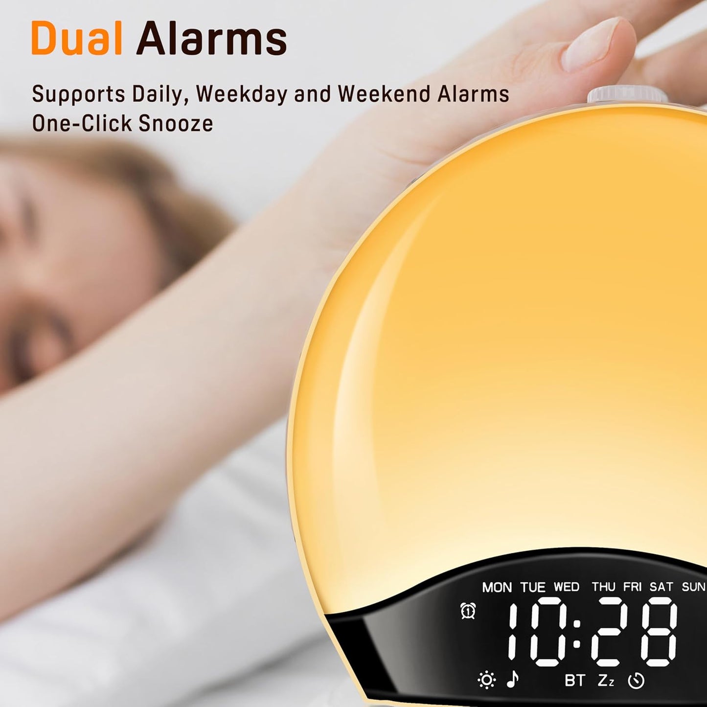 JALL Sunrise Alarm Clock for Bedrooms with White Noise Sound Machine, Wake Up Light Alarm Clocks for Heavy Sleepers & Kids, Dual Alarms, Nightlight, Sleep Timer, Bluetooth Speaker, Hatch-Style