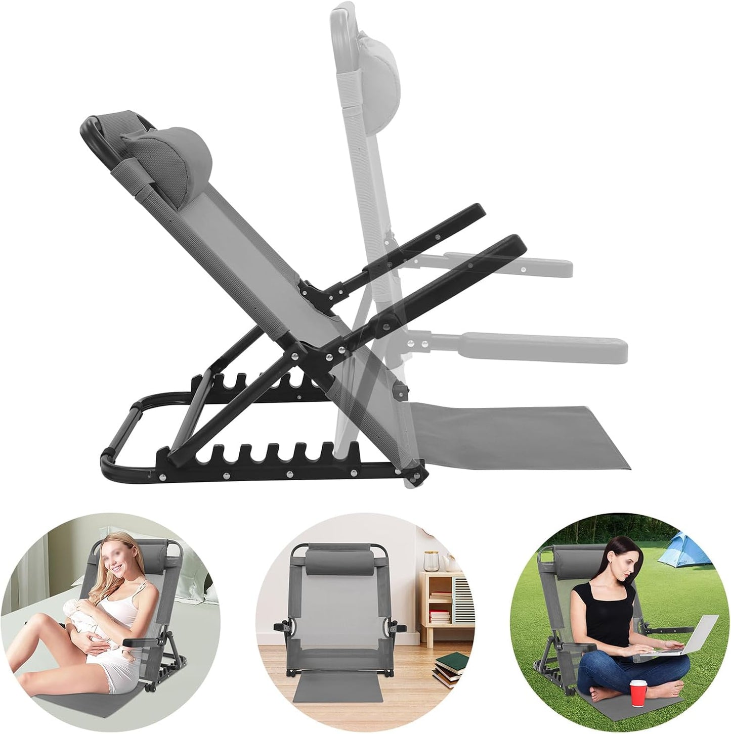 Adjustable Folding Bed Backrest with Pillow & Armrest, 40°-90° Portable Support for Elderly, Pregnant Women & Patients, 400lbs Capacity, Ideal for Reading, Eating & TV (Black)