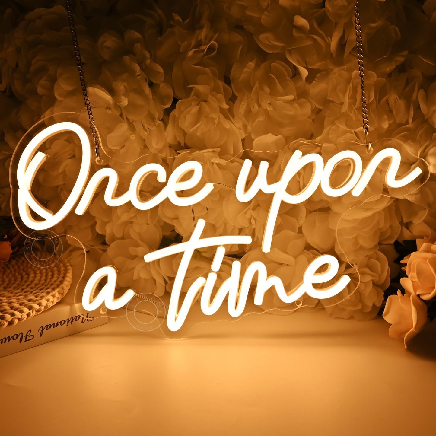 SYLHOME Once Upon A Time LED Neon Light Sign Home Bedroom Kids Room Nursery Wall Decor Sign Words Art Wedding Birthday Bookshelf Decor 5V USB 15.8"X8.9"