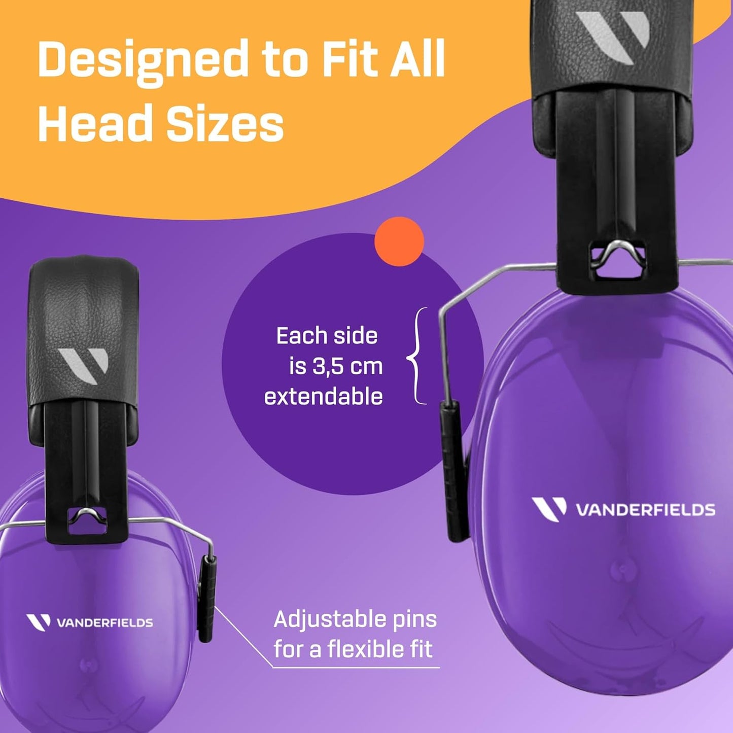 Vanderfields Premium Hearing Protection Ear Muffs - Broad Spectrum Sound Reduction 36.1dB at 2K Hz Noise Cancelling - Headset Safety Noise Cancellation - Headphones Adults and Teens - Purple Power