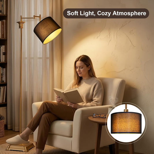Scenekoy 68″ Tall Smart LED Floor Lamp for Living Room Bedroom, Antique Gold Finish, Remote Control, 350º Adjustable Swing Arm Standing Lamp with Black Shade, Decor for Reading House Home Office