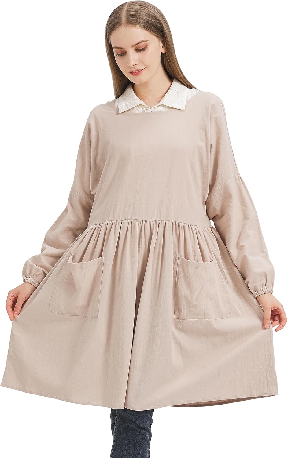 Nanxson Cotton Linen Apron - Women's Long Sleeve Apron for Cooking, Gardening, Painting, Baking & Housework - CFL0001