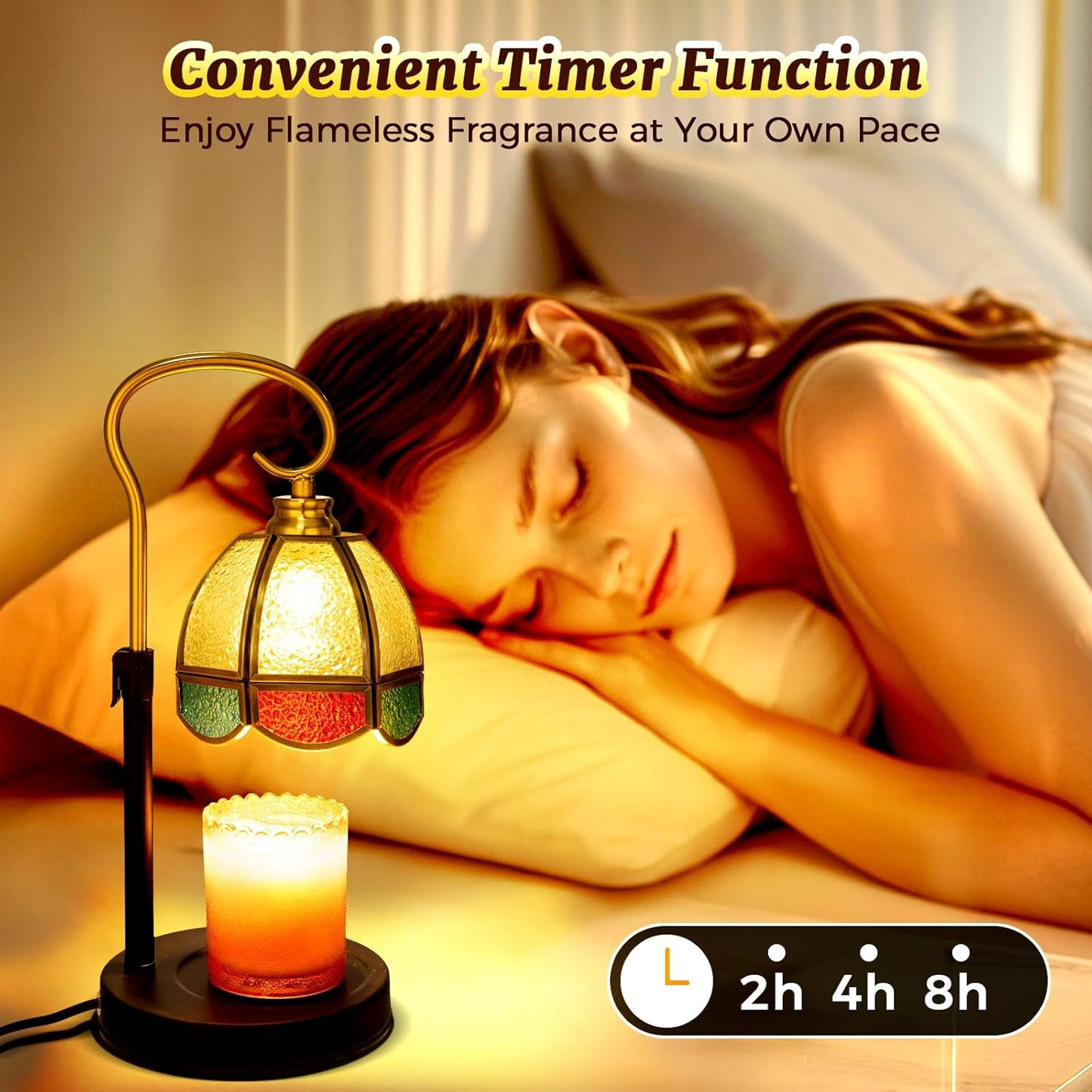 LAYUKI Candle Warmer Lamp with Timer, Dimmable, Adjustable Height, Birthday Gifts for Women Mom, House Warming Gifts New Home Decor, Wax Warmer Lamp for Jar Candles with 2 Bulbs (Colored Shade)