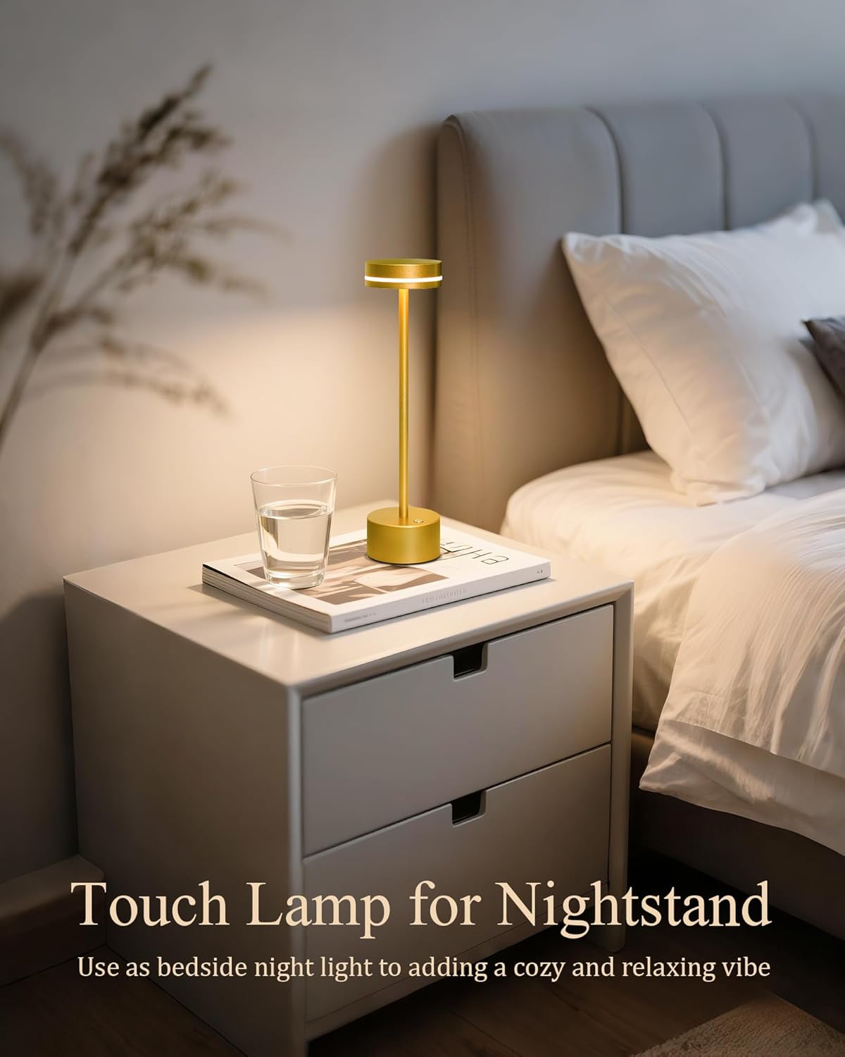 2 Pack LED Cordless Table Lamp Rechargeable, 5000mAh Portable Battery Operated LED Desk Lamp, 3 Color Dimmable Table Light for Reading/Home Office/Dining for Home Décor – Bright Gold