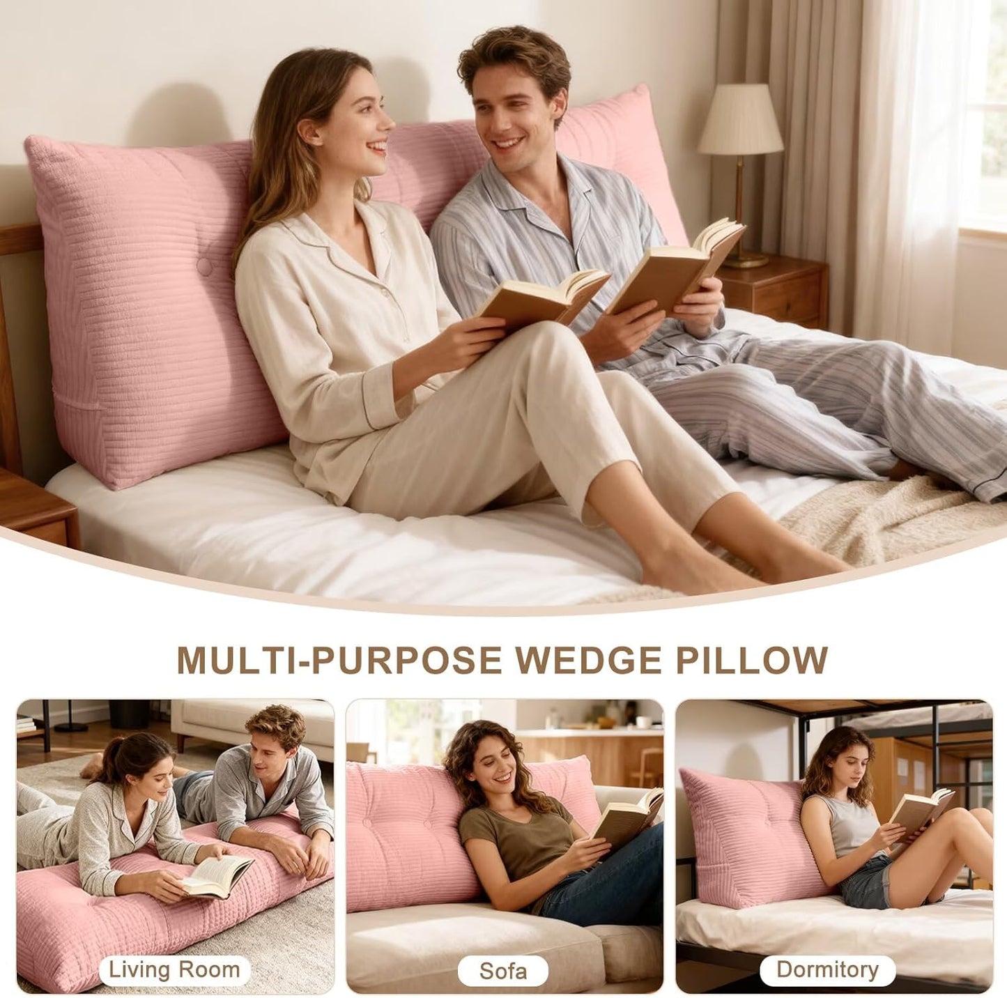 Wedge Pillow Headboard Twin/Twin XL Triangular Bed Wedge Pillow for Headboard, Headboard Pillow Reading Pillow for Daybeds and Bunk Beds with Removable Velvet Cover