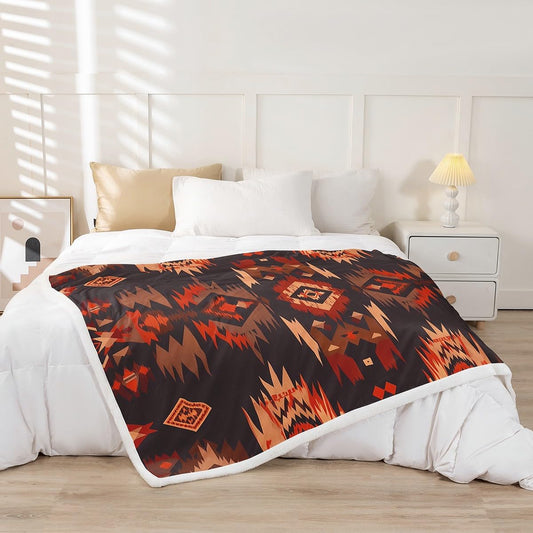 Feelyou Rustic Western Southwestern Sherpa Blanket,Native American Tribal Navajo Fleece Throw Blanket,Red Black Western Plush Blanket,Farmhouse Fuzzy Blanket for Sofa Bed Couch 90"x90"