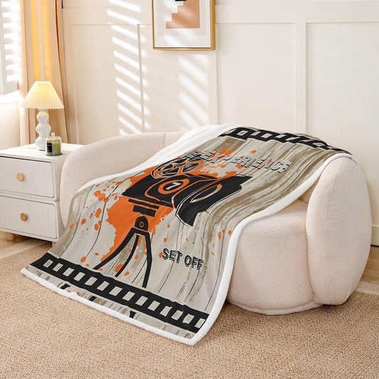 Vintage Cinema Poster Throw Blankets,Movie Theater Fleece Blanket,Kids Girls Boys Adult Film Camera Pattern Fuzzy Blankets Rustic Wooden Print Sherpa Blanket Chair Sofa Bed Decor,30"×40"