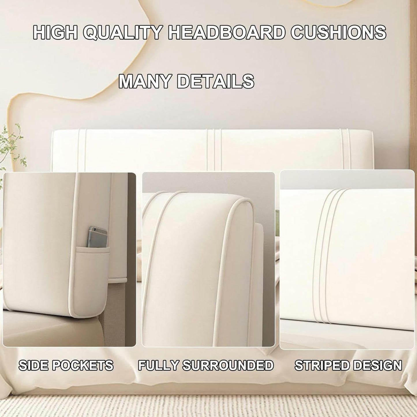 AMNOOL Upholstered Wall Mounted Headboard Cushion Support Pillowboard Headboard Bed Rest Pillow Neck Lumbar Backrest Removable Cover for Bedroom Tatami Dorm