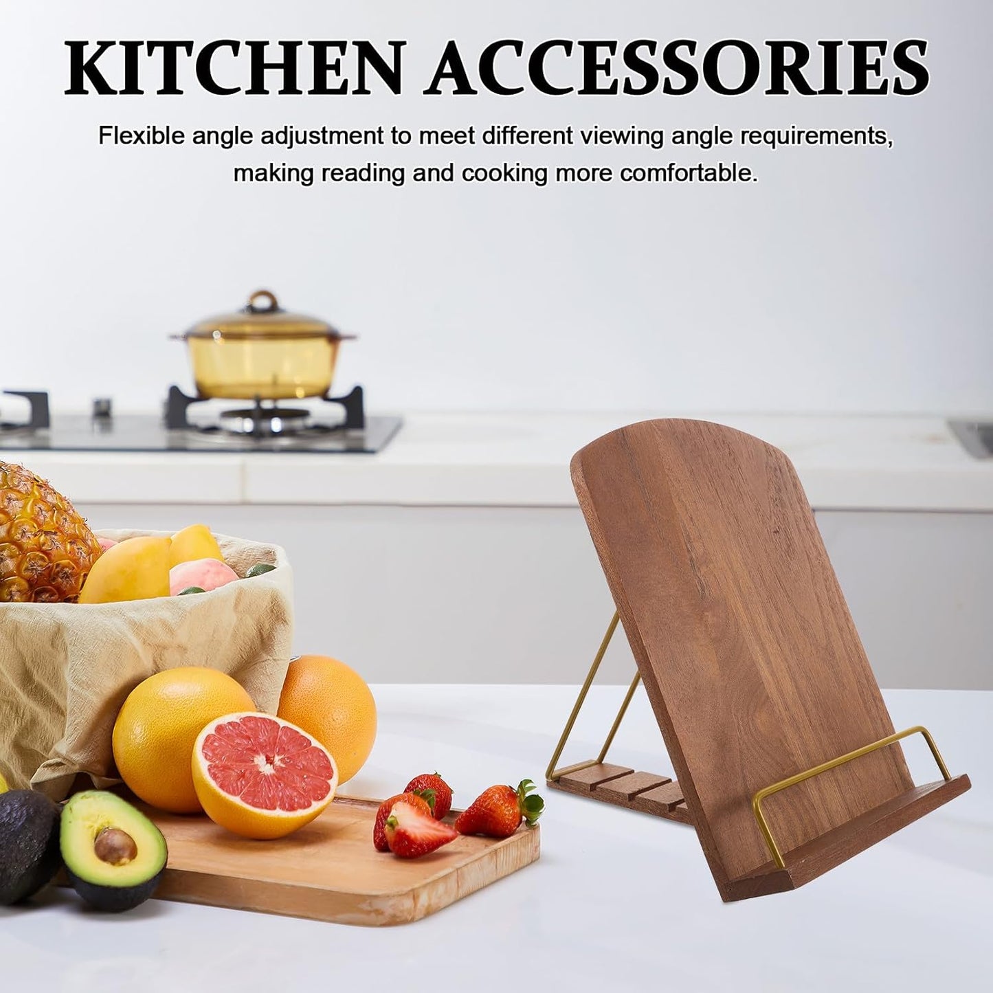 Recipe Book Holder for Kitchen Counter - Farmhouse Wooden Cookbook Stand - Adjustable Pad Tablet Book Holder Stand Rustic Decoration