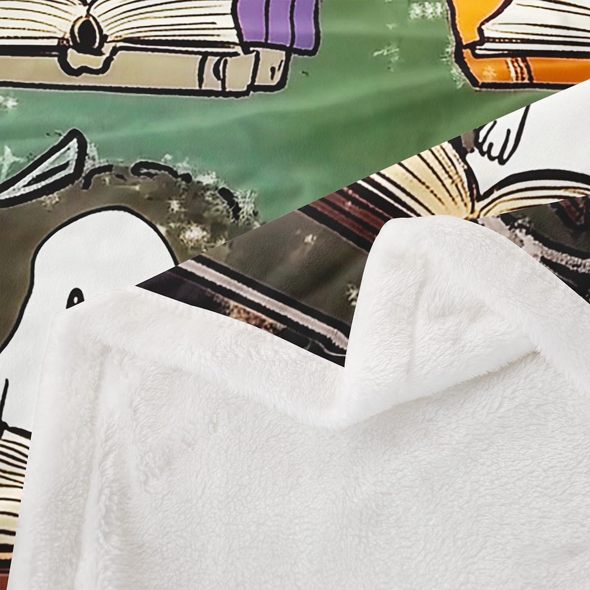 Erosebridal Cartoon Ghost Fleece Blanket Halloween Decorations Gothic Sherpa Blanket 50"x60" | Reading Books Ghost Funny Silhouette Fuzzy Plush Throw