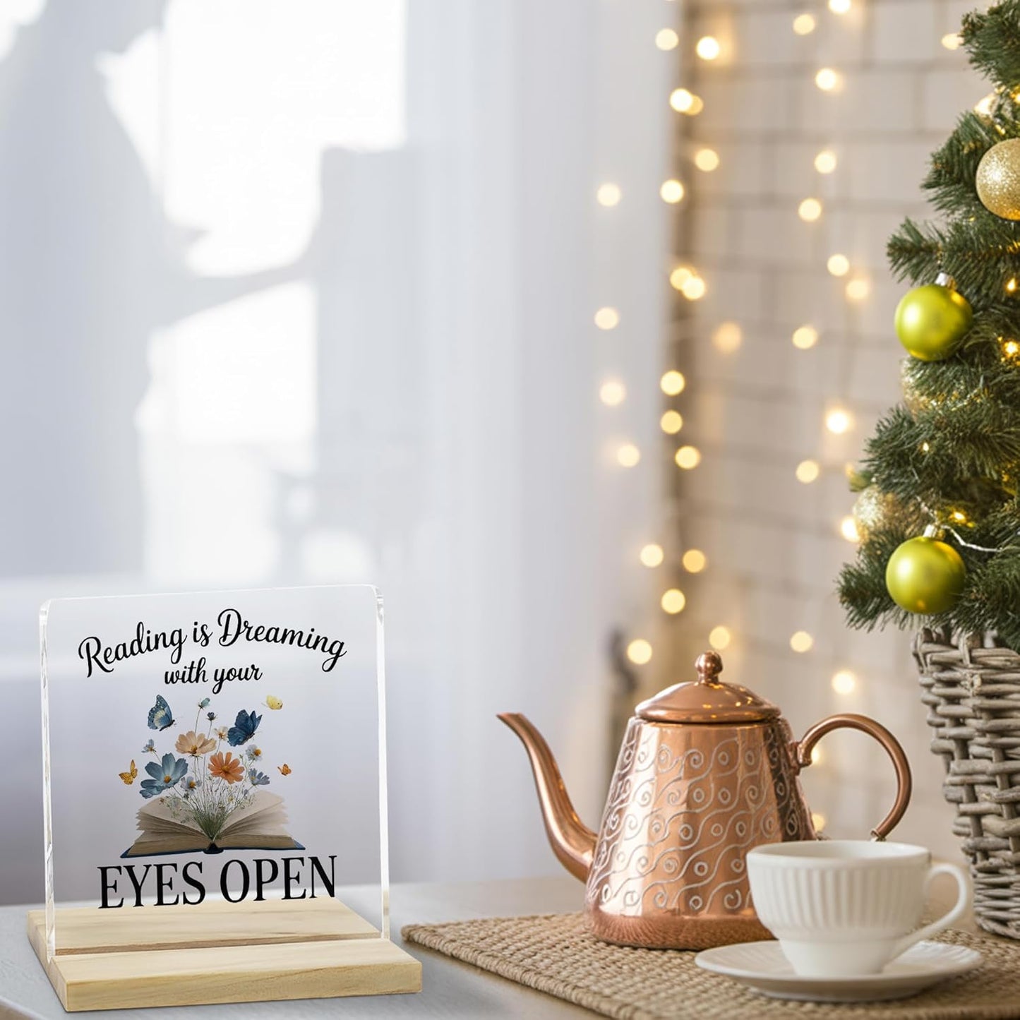 Book Lover Gifts Desk Decor Sign, Reading Is Dreaming With Your Eyes Open Acrylic Plaque