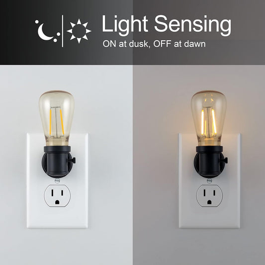 GE Vintage LED Edison Night Light, Plug-in, Dusk to Dawn, Farmhouse Decor, Mood Lighting, Home Decor, Ambient Lighting, LED Lights for Bedroom, Bathroom, Kitchen, Hallway, Black, 2 Pack, 71349