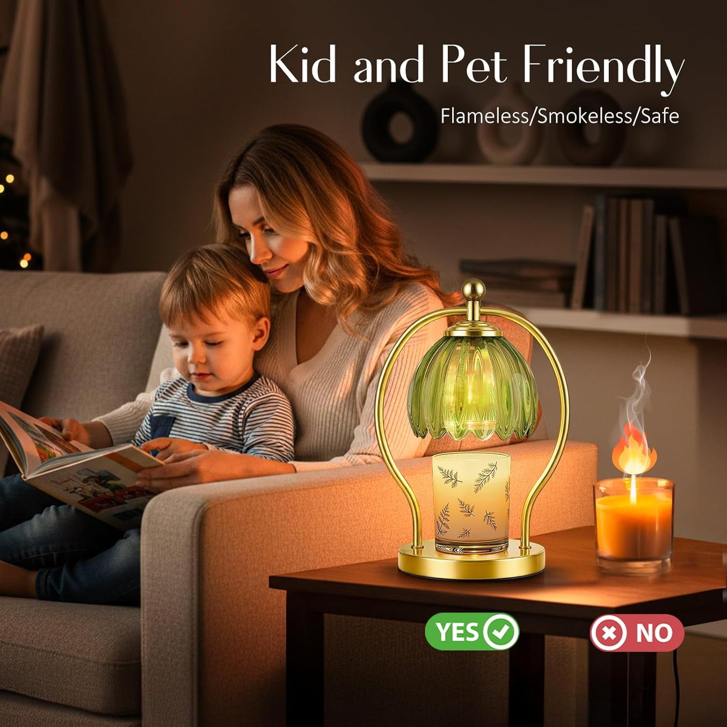 COTTHOS Candle Warmer Lamp, Dimmable Candle Warmer with Timer, Vintage Candles Wax Warmers for Jar Candles Christmas Birthday Gifts for Women Mom, Home Decor for Bedroom Living Room, Gold Green