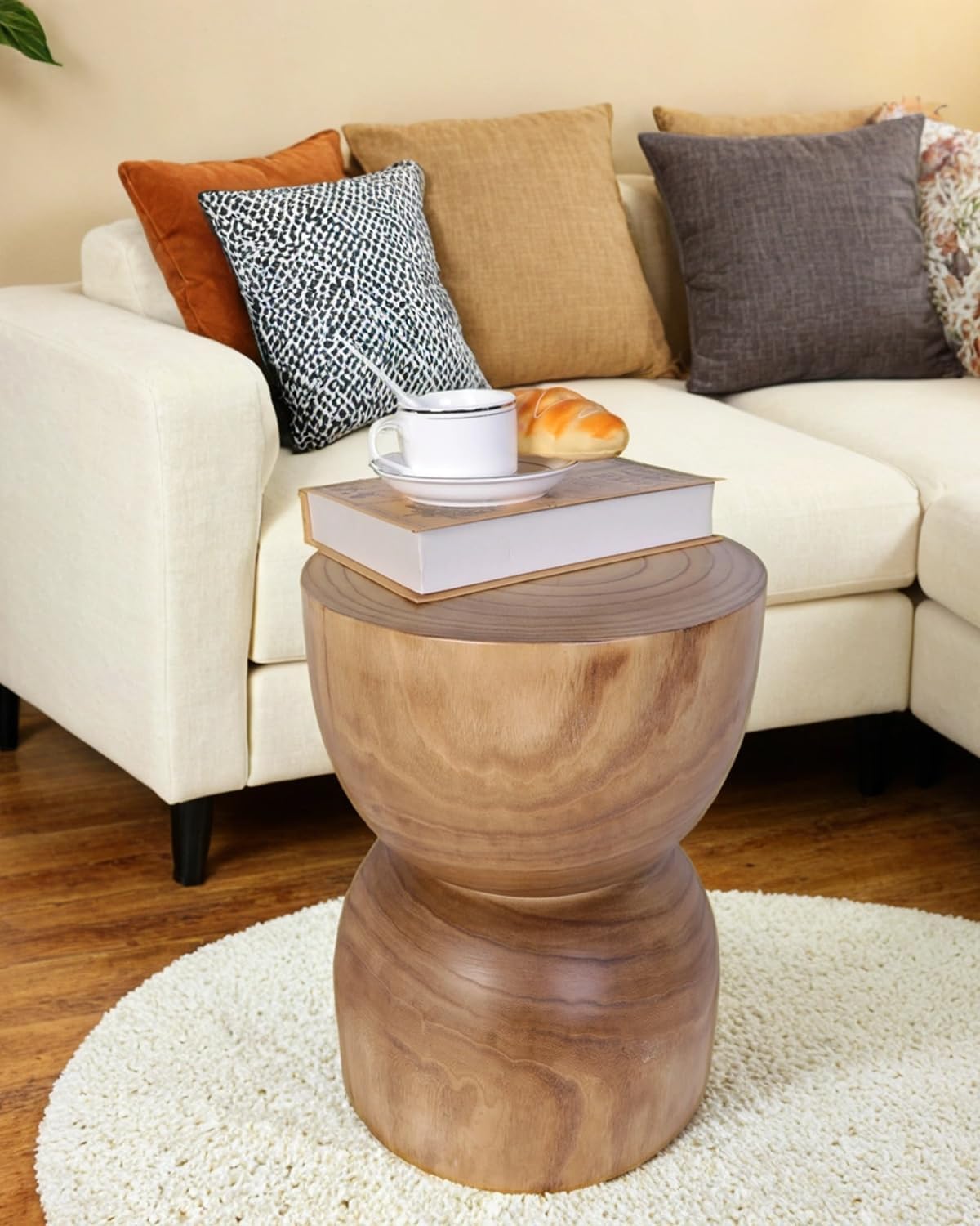 TORMAYS HOME Small Solid Wood Stump Side Table 15.8” H x 11.8” Dia, Handmade Natural Tree Stump Accent Table, Rustic Farmhouse End Table for Small Spaces, Fully Assembled