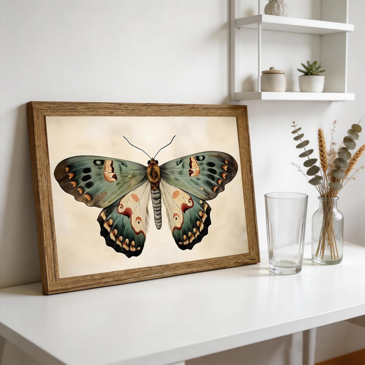 Vintage Butterfly Wall Art Framed Canvas Retro Butterfly Moody Insect Artwork Prints Picture Antique Moth Artwork for Cottagecore Living Room Bedroom 8x10 Inch