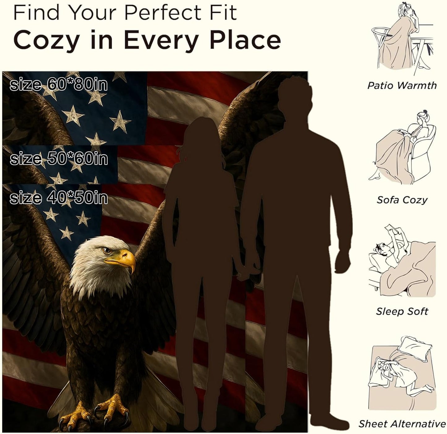 American Eagle Blanket Gifts for Boys Girls Kids, Bald Eagle Warm Soft Flannel Throw Blankets for Travel, Sofa, Room, Bedroom Birthday Christmas Spring Decor, 50x60 in