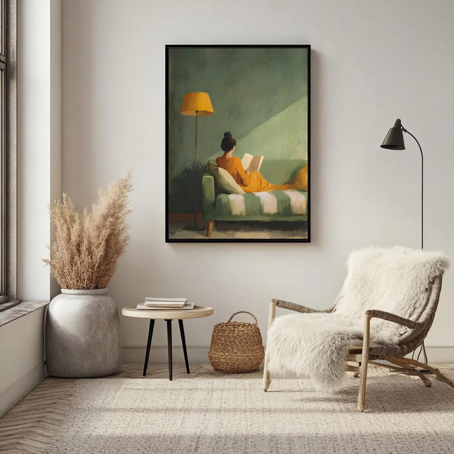 Modern Reading Wall Art Female Abstract Print Emerald Green Abstract Art Modern Artwork Poster Minimalist Reading Woman Painting Artwork 16X24Inch Unframed for Bedroom Living Room Dorm Apartment Decor