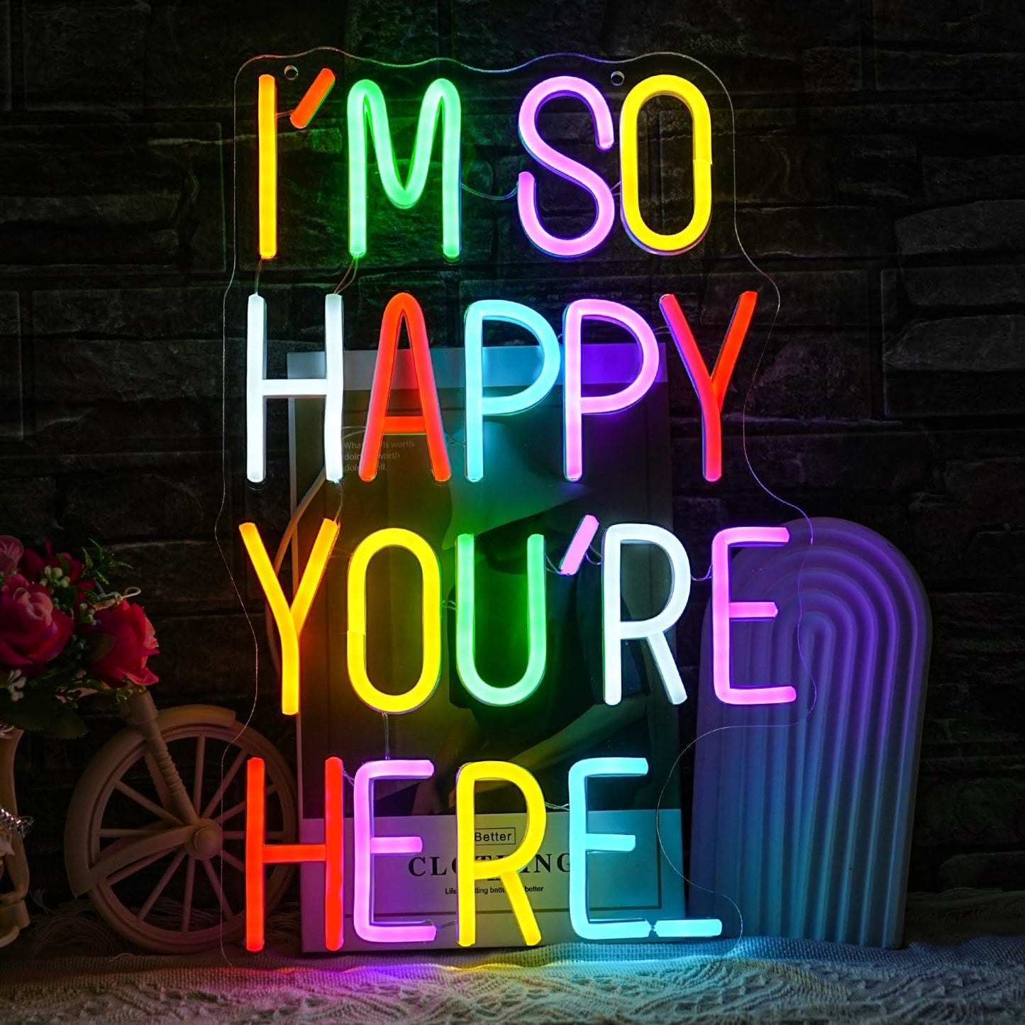 I'm So Happy You're Here Neon Sign Letter Neon Lights up Signs Dimmable Positive Affirmation LED Light for Kids Room Welcome Signs for Classroom Home Business Wall Art Decor (16.5''*10.6'')