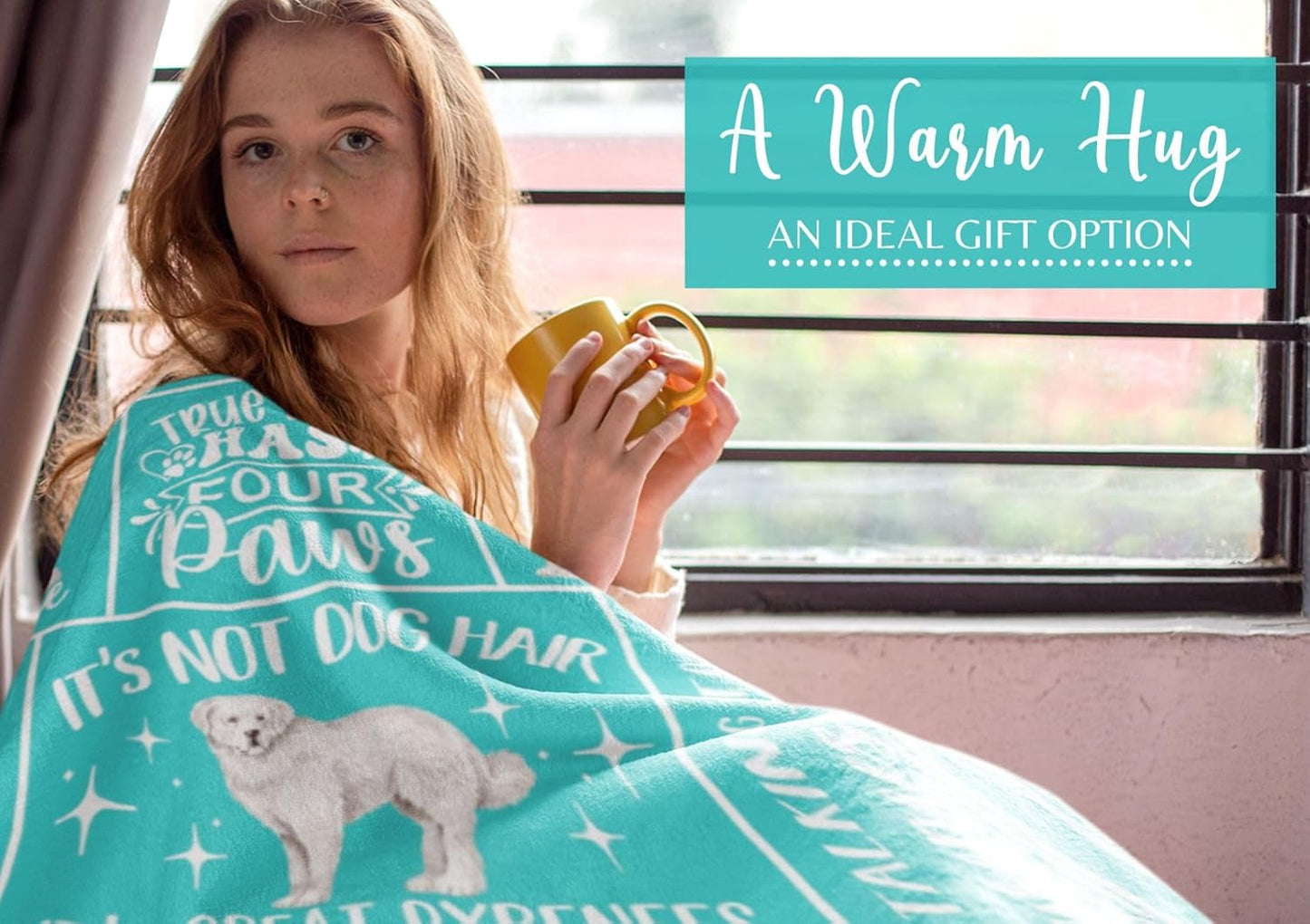 Great Pyrenees Gifts for Women, Throw Blanket for Christmas, Birthday, Mother's Day - 50" x 65" (Teal)