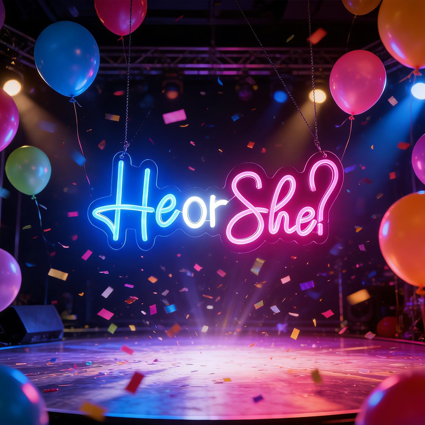 He or She Neon Signs Led Gender Reveal Party Decorations Neon Letters Signs Pregnancy Announcement Party Supplies Baby Shower Yard Signs(Pink-blue)