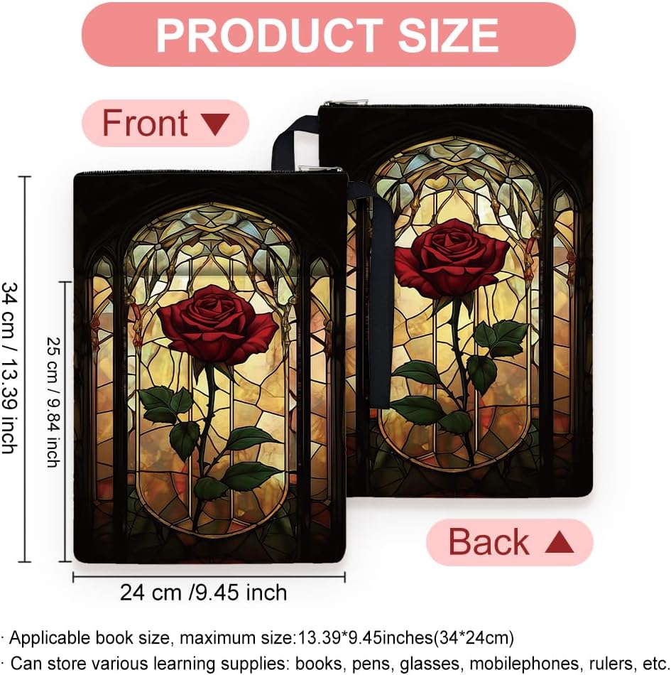 1pc Book Sleeve with Pocket 13.4x9.45 inches(34x24cm) Rose Book Sleeve Pouch Vintage Flower Book Protectors Book Covers for Paperbacks for Students Teachers