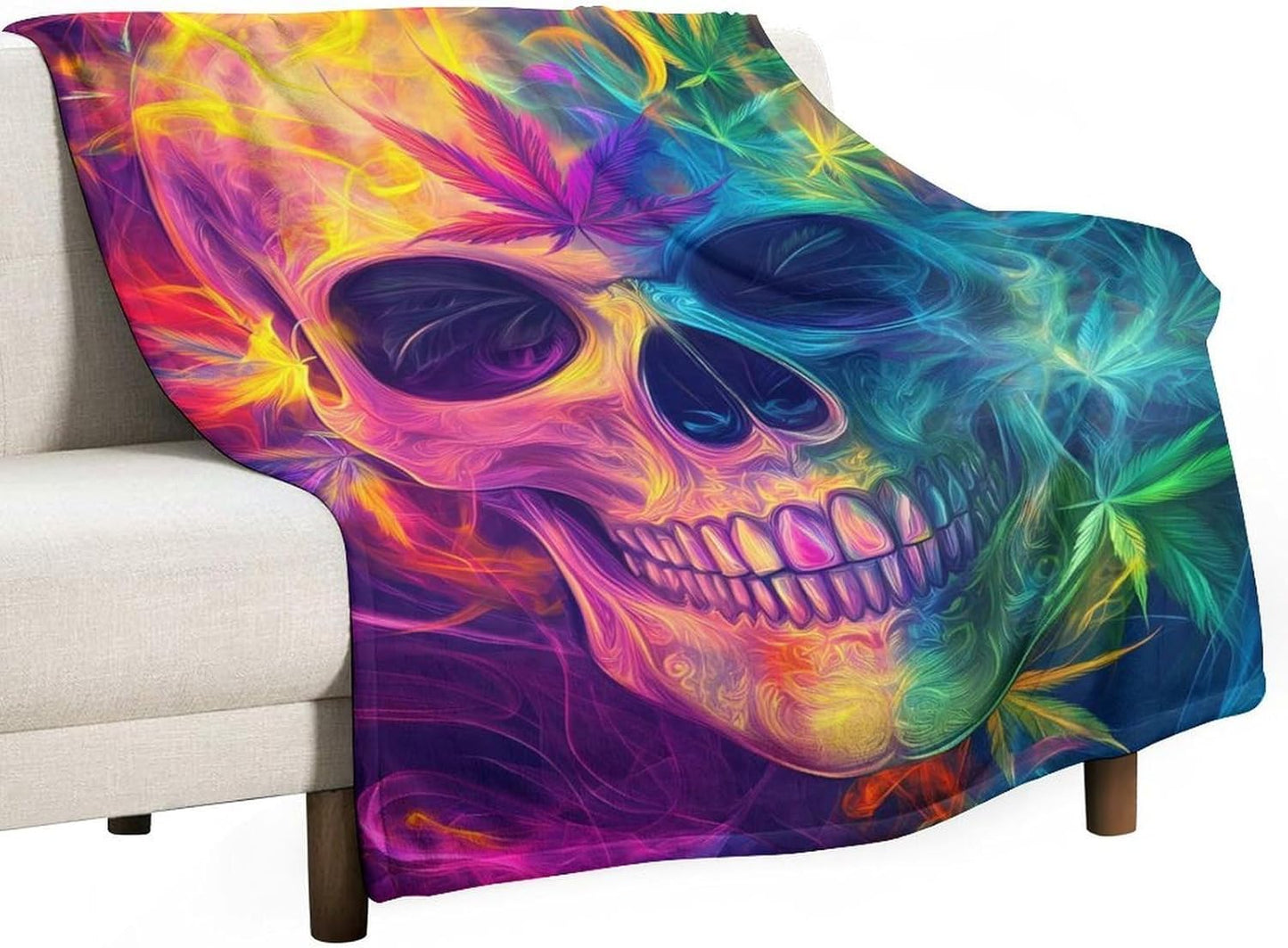 Skull Smoke Weed Throw Blanket for Couch Bed Plush Cozy Fuzzy Flannel Blanket for All Season 60"x80"