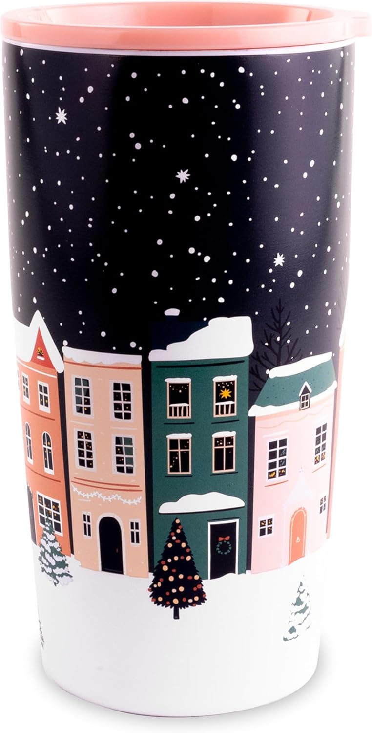 Steel Mill & Co Holiday Village Stainless Steel Tumbler, Festive Coffee/Tea Cup with Charming Christmas Design, Holiday Village