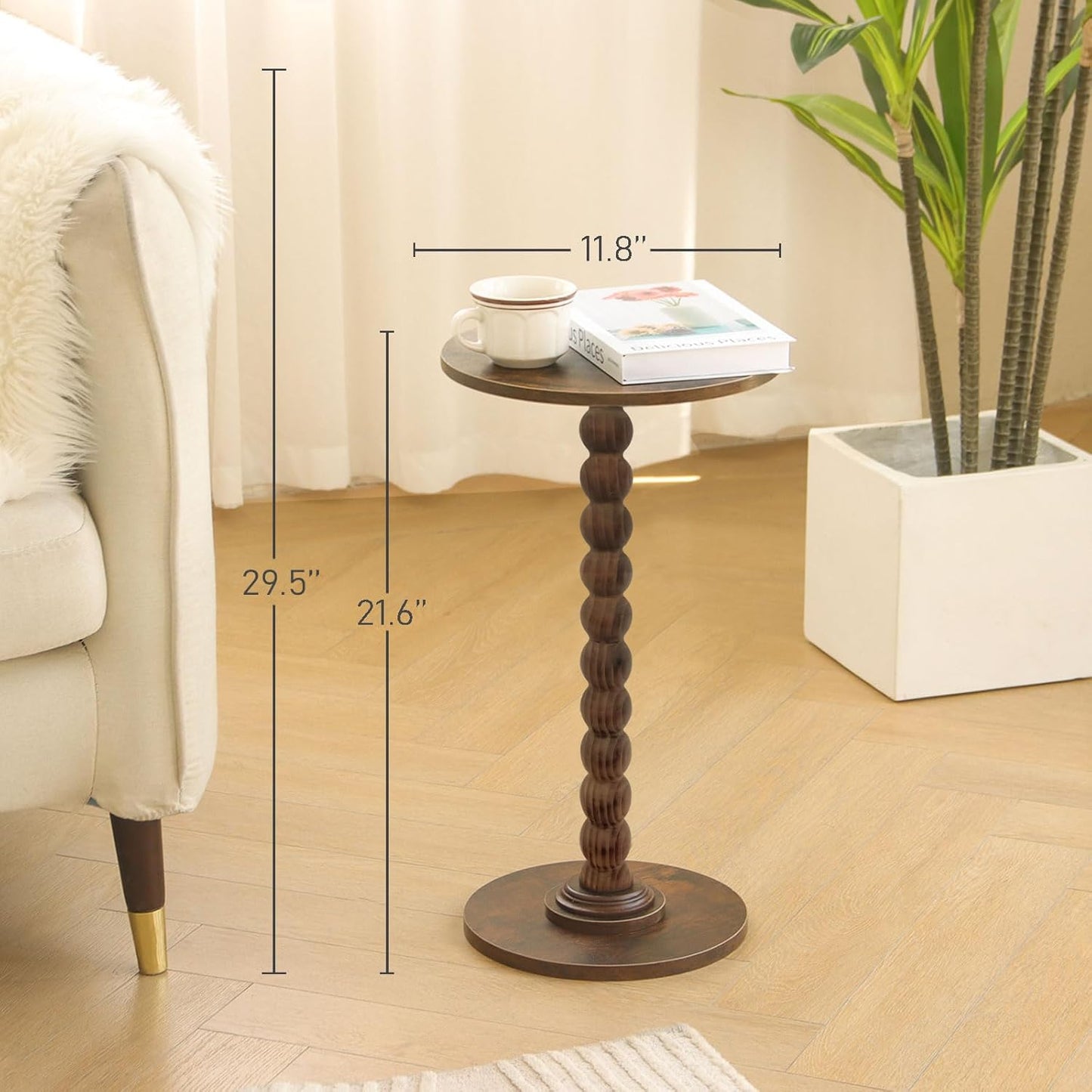 Round Side Table, Small Drink Table for Small Spaces, Modern Accent Nightstand with Solid Wood Leg for Living Room, Bedroom, Corners, and Office (Rustic Brown)