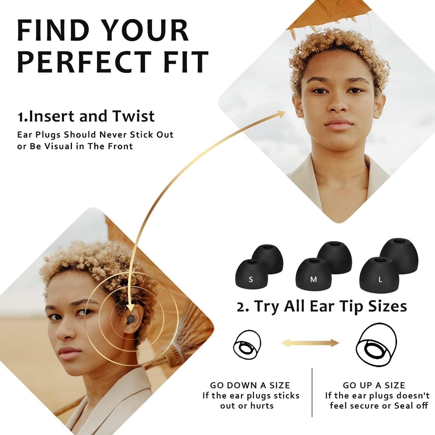 Ear Plugs for Sleeping Noise Cancelling, Reusable Hearing Protection in Flexible Silicone, Noise Cancelling Earplugs for Sleep - 6 Ear Tips in S/M/L, 25dB Noise Cancelling Black