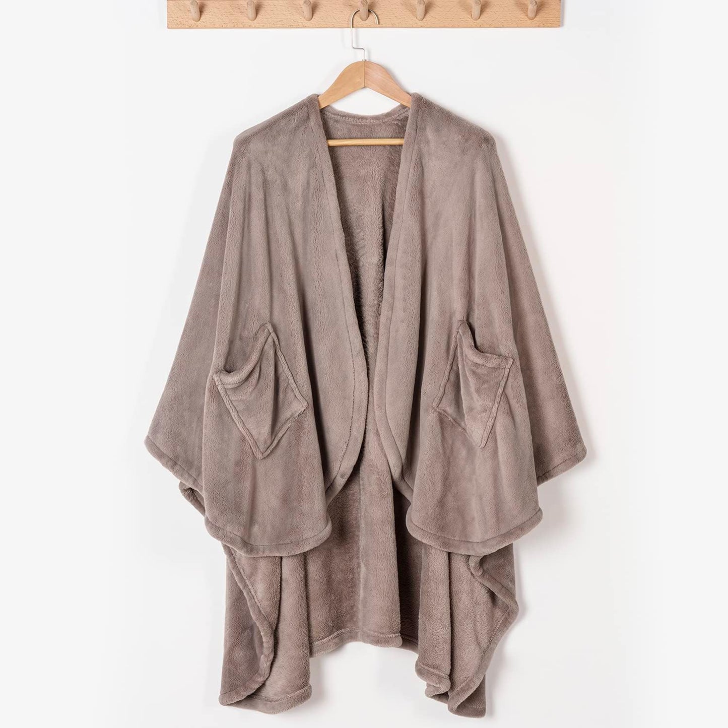 Berkshire Blanket Primalush™ Wearable Blanket, Cozy Loungewear Pocketed Plush Cape Wrap for Adults & Teens(Brown, One Size 58"X64")