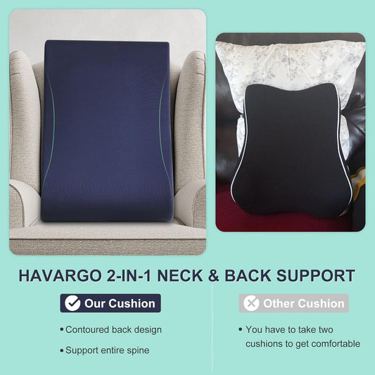 HAVARGO 2-in-1 Neck Pillow Lumbar Support Pillow for Recliner Couch& Glider Chair - High Resilient Foam Ergonomic Back Support for High-Back Rocking Chairs, Glider Rocker Replacement Cushions Navy M