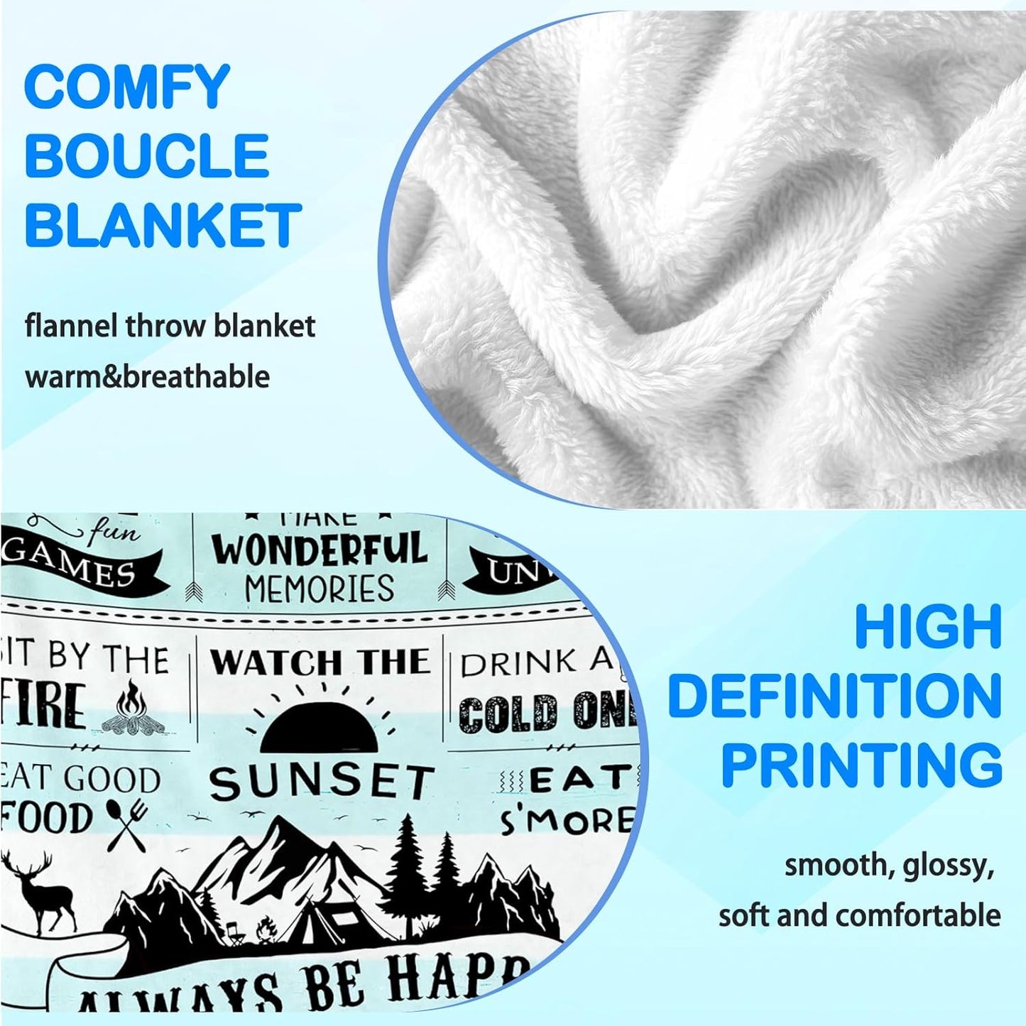 Camping Gifts for Women/Men, Camping Rules Blanket, Camp Stuff, Camp Essentials, Camper Decor for Outdoors, RV Owners Travel 60"x50"