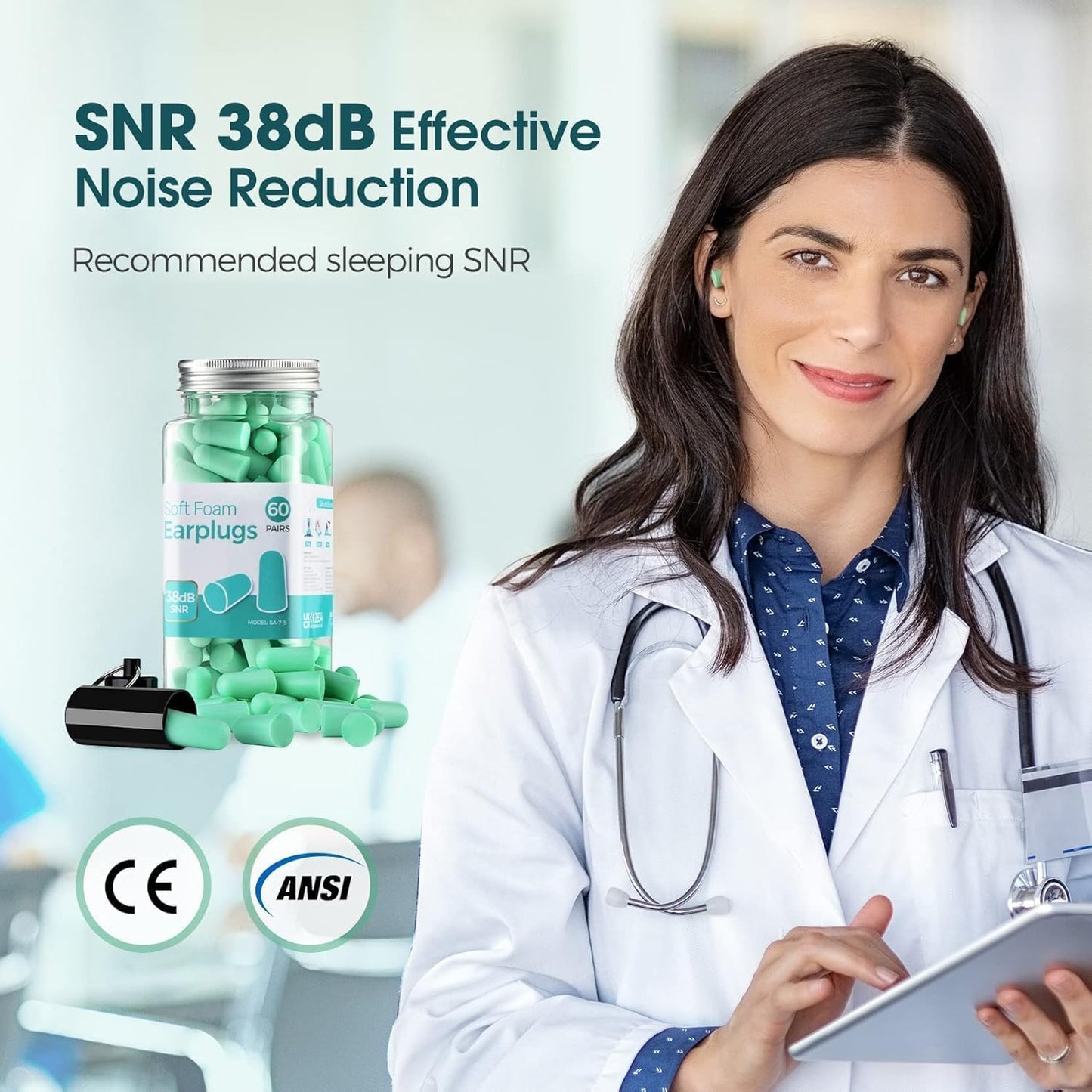 60 Pairs Soft Foam Earplugs, Noise Cancelling Earplugs, 38dB Highest SNR, EarPlugs for Sleeping Noise Cancelling, Comfortable Hearing Protection Foam Earbuds for Sleep, Snoring, Work, Lound Noise