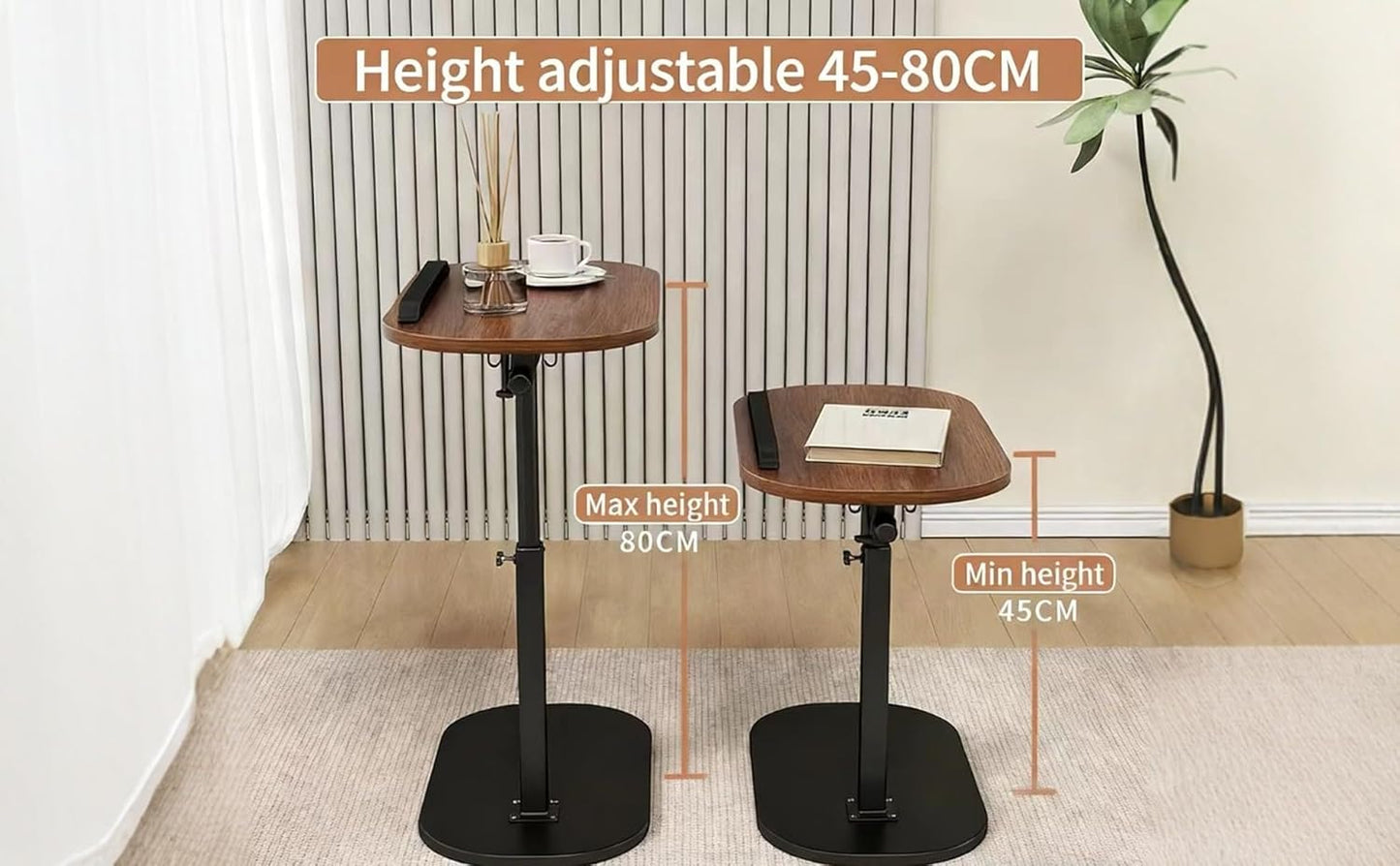 Adjustable C Table End Table, Height Adjustable 360° Swivel TV Tray Table for Small Spaces, Sofa Bedside Laptop Side Table That Slides Under Couch, Living Room & Bedroom (Natural Wood/White)