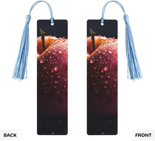Peach with Water Drops Bookmarks Gifts for Women Men, Wooden Bookmarks for Book Lovers, Vintage Book Marks Ornaments with Tassel, Unique Personalized Reading Page Markers Sky Blue