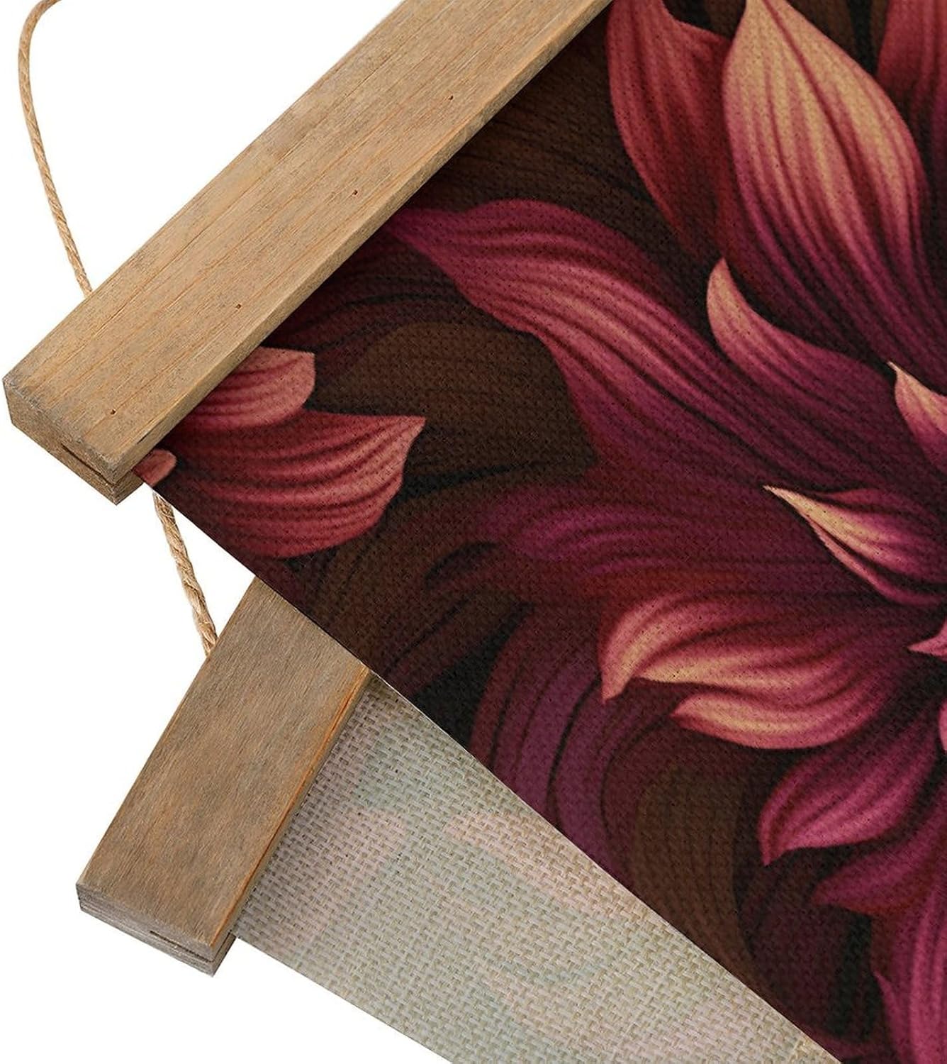 Vintage Wine Red Artistic Flower Poster with Wooden Frame Personalized Linen Hanging Scroll Painting Rustic Wall Hanging Illustrative Modern Artwork Decor for Home Living Room Bedroom Office