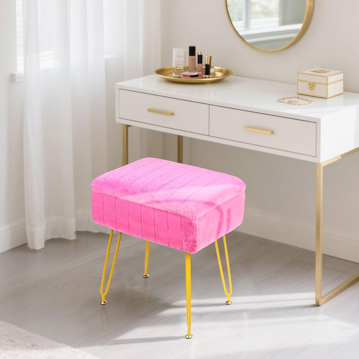 H&B Luxuries Multi-Functional Footrest Ottoman – Comfortable, Stylish, and Practical for Home & Office (Rose red, with Storage)