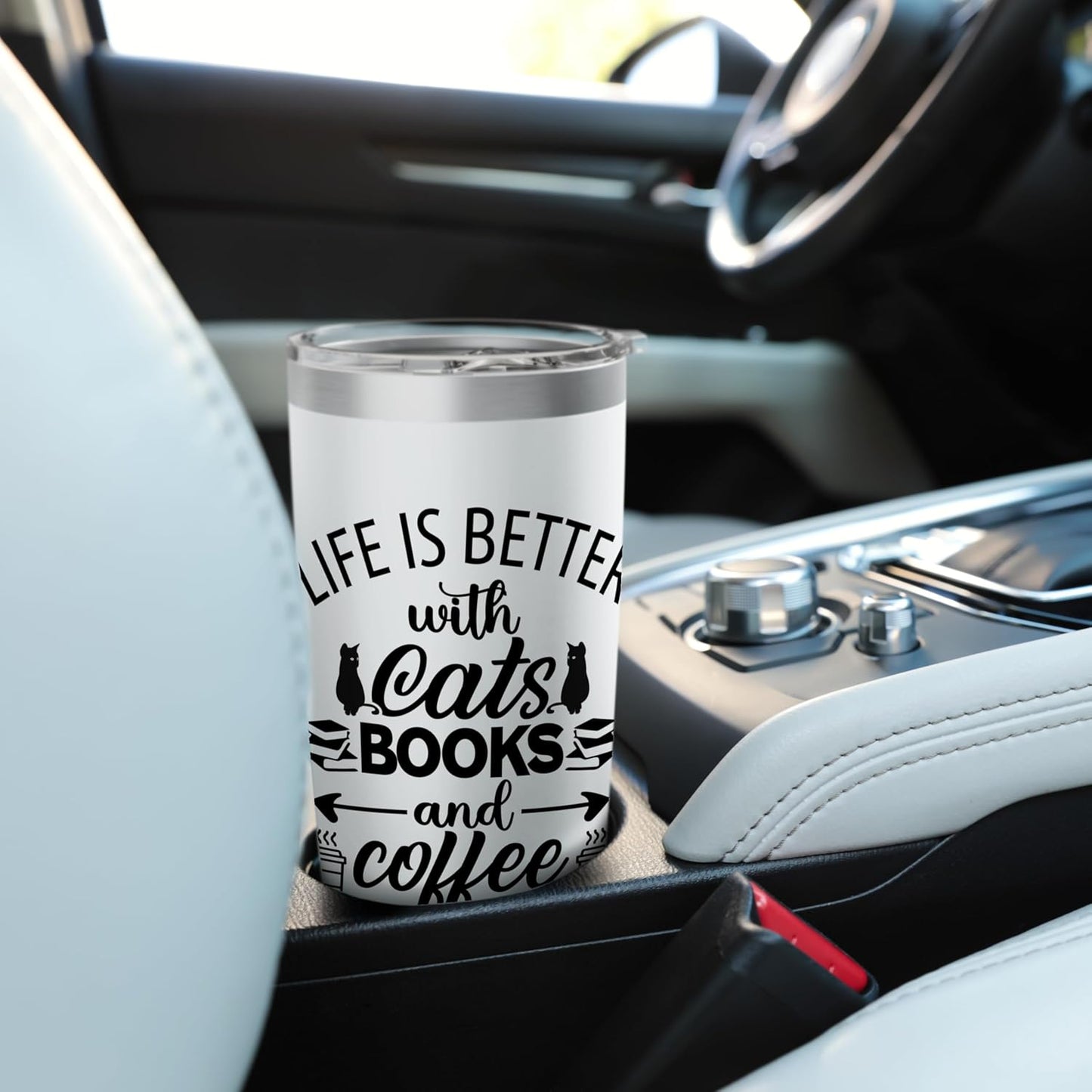 Life is Better with Cats & Books Coffee Black Cat Book Lover Stainless Steel Insulated Tumbler