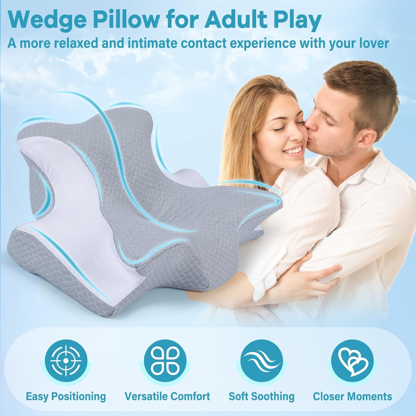 Reading Pillow for Bed, Ergonomic Memory Foam Wedge Pillow for Reading, Lounging & Prone Use, Neck/Back/Chin Support for Sofa, Floor or Bed, Removable Breathable Cover, Grey