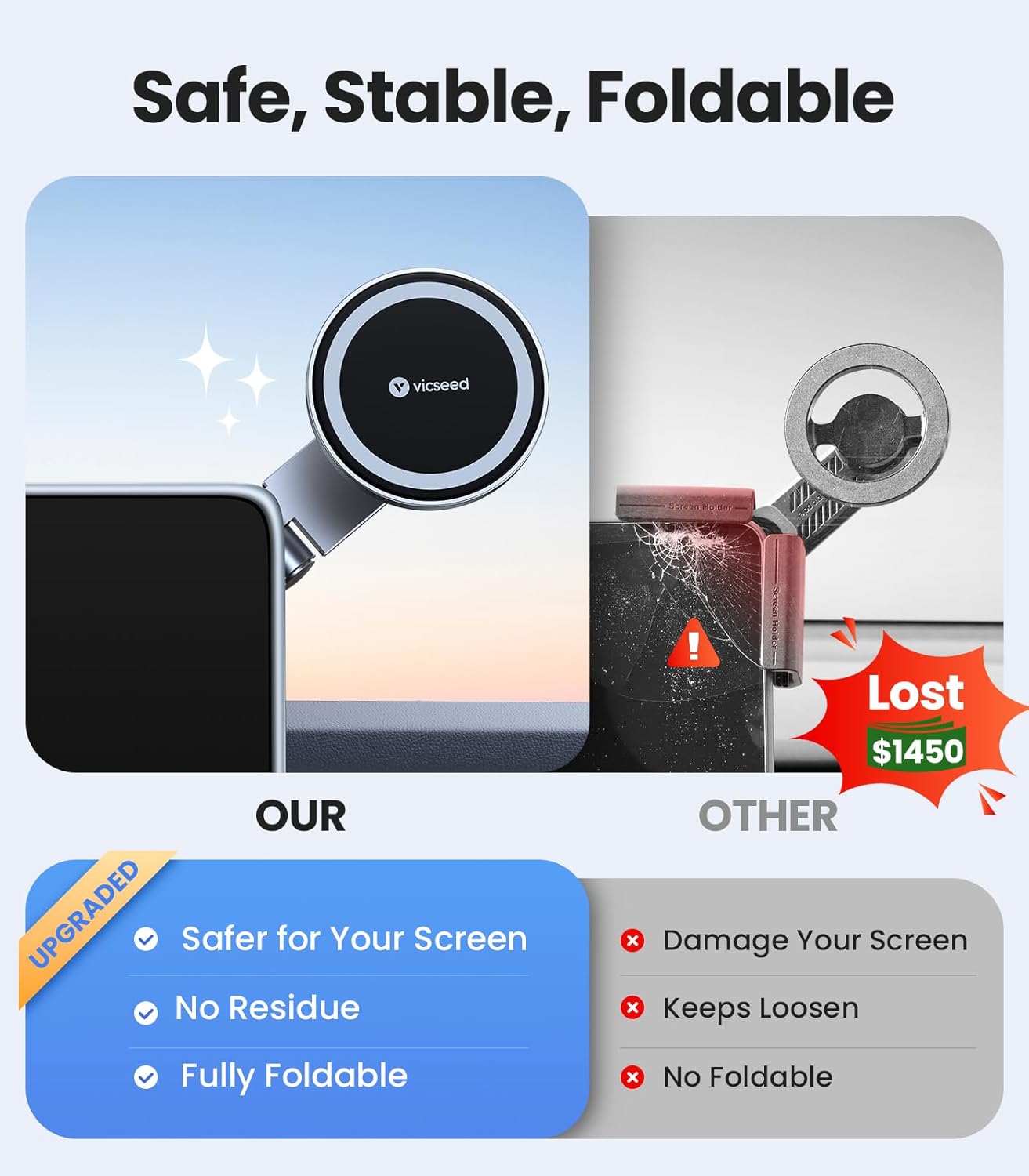 VICSEED Tesla Phone Mount【Strongest Magnet Power】Foldable Hidden Tesla Phone Holder Fit for All Phone, Tesla Model 3 Model Y for MagSafe Car Mount, Tesla Model 3 Accessories, Tesla Model Y Accessories