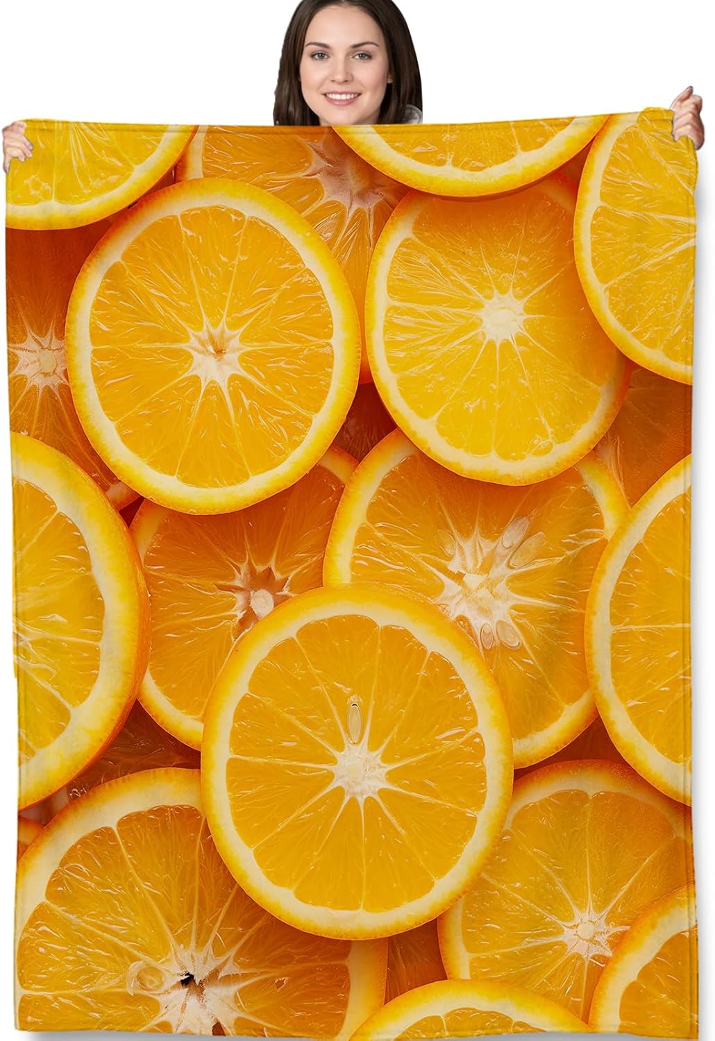 Citrus Slice Blanket Gifts - Bright Orange Fleece Throw with Fresh Fruit Design - Perfect for Summer Decor, and Fruit Lovers - 50x60 Inches