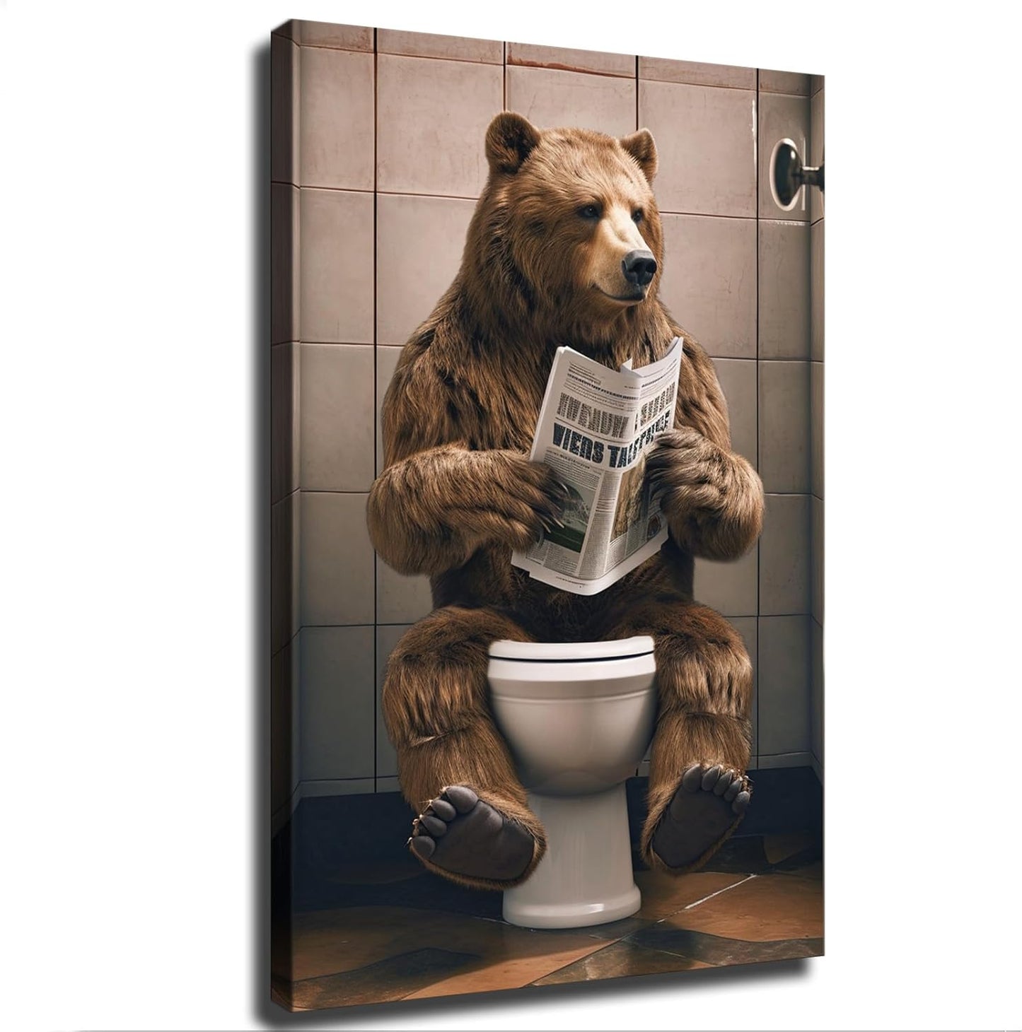 chenmjj Bear Sitting on Toilet and Reading Newspaper Print Poster Picture HD Print Poster Retro Painted Modern Home Bedroom Room Aesthetic Decoration Canvas Art (12x18inch Unframed)