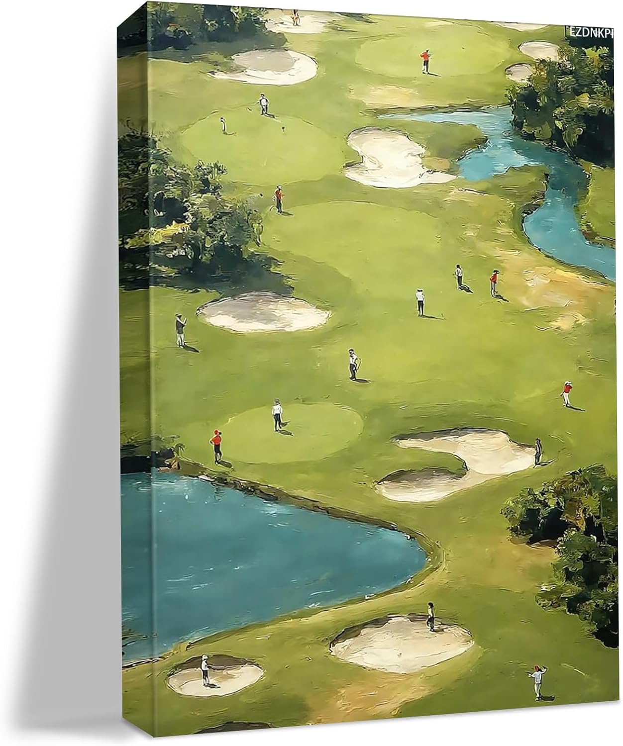 Tiny Golfers Wall Art Print Minimalist Golf Wall Decor Abstract Sports Painting Vintage Green Printable Gift Poster for Golf Lovers Aesthetic Family Room Decor 8x12inch Framed