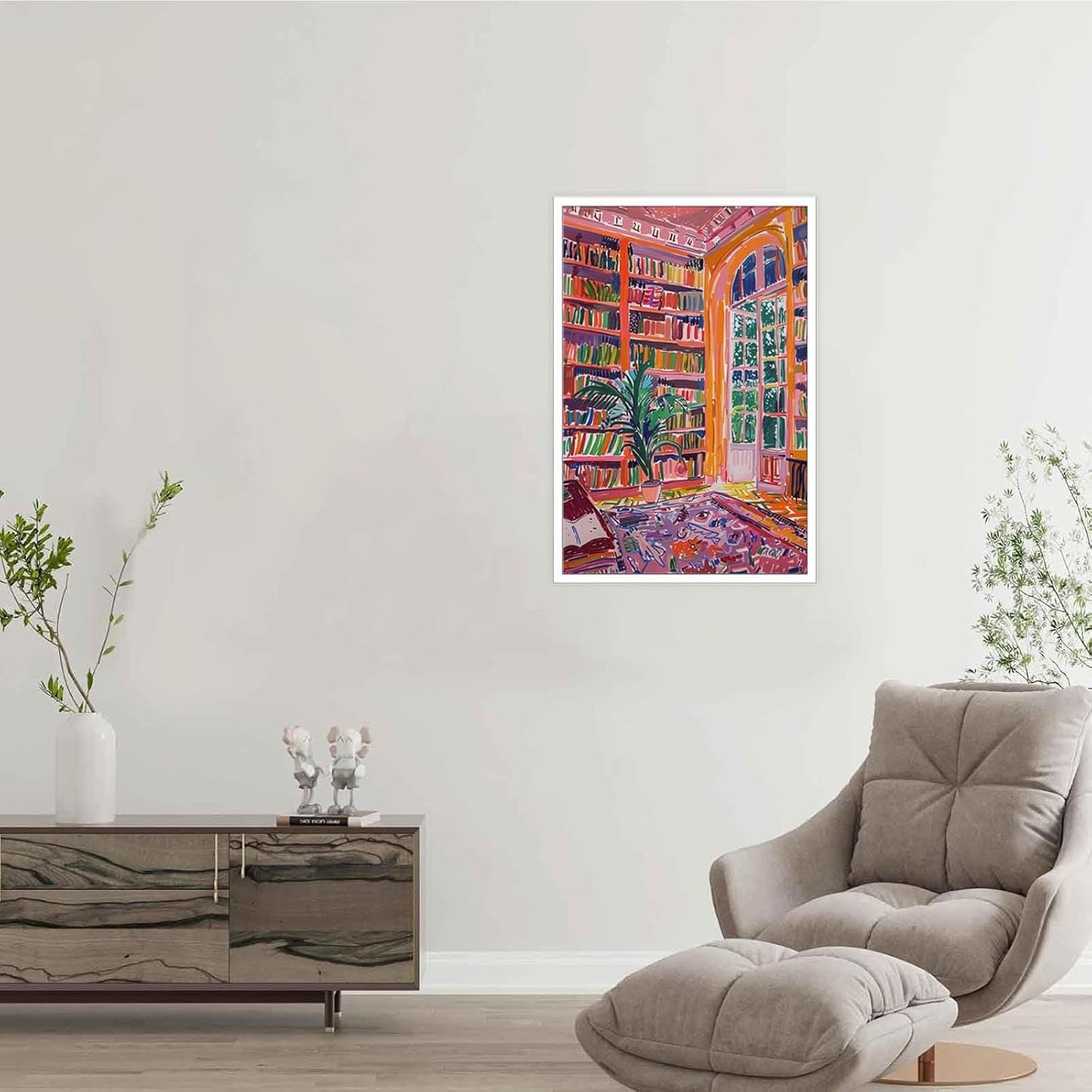 Vintage Pink Library Poster Retro Reading Book Canvas Wall Art Bookish Literary Artwork Famous Art Prints Painting For Home Bedroom Dorm Wall Decor 12x16in Unframed