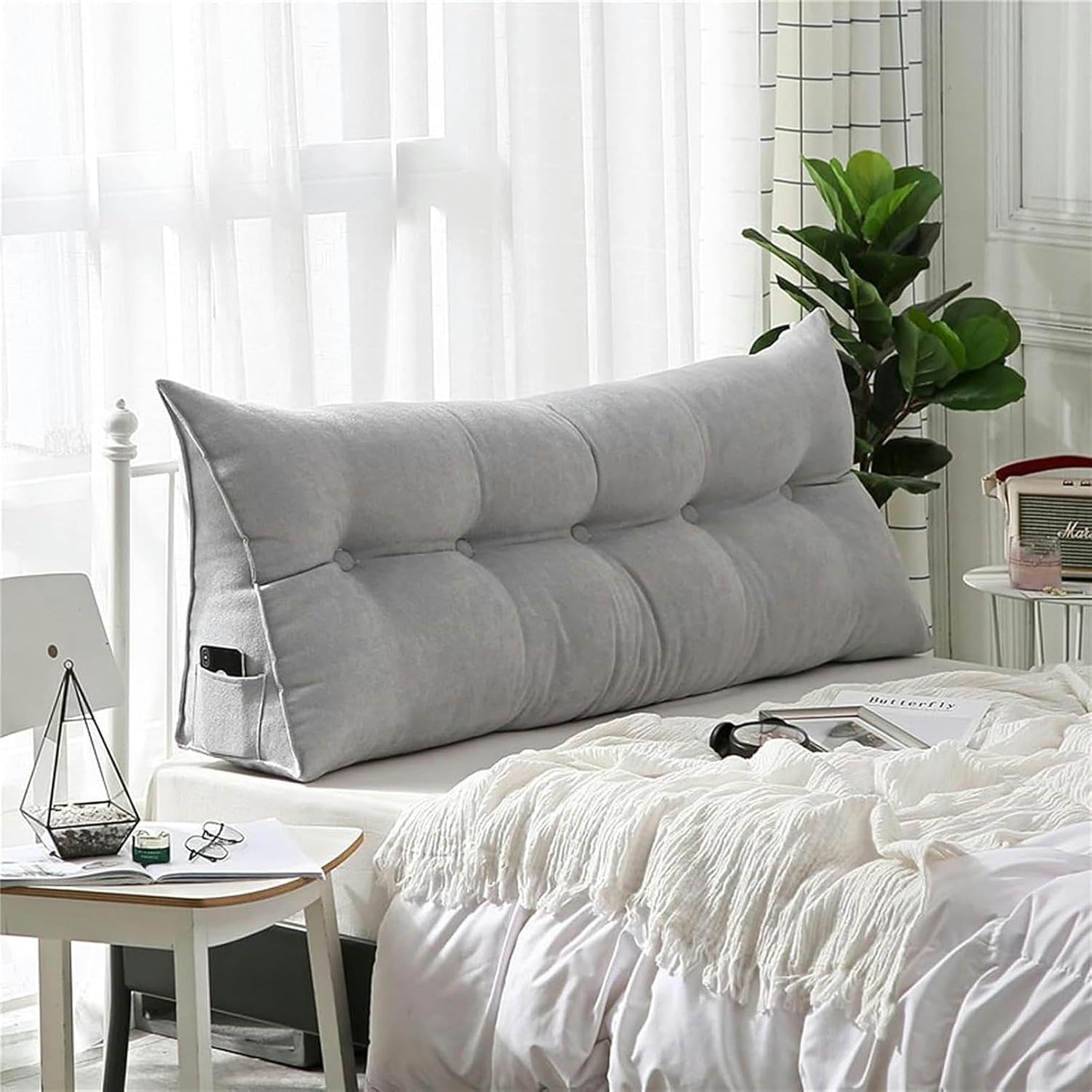 Soft Triangular Wedge Pillow Positioning Support Reading Backrest Cushion with Removable Cover, Comfortable Bed Rest Reading Wedge Headboard Backrest Tufted Pillow
