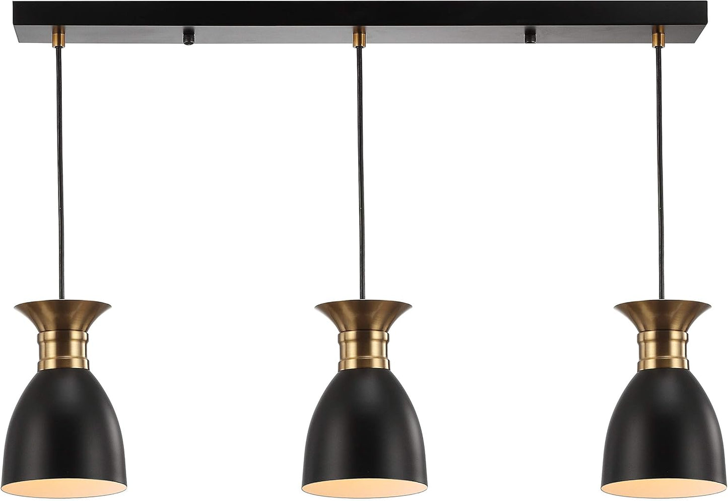JONATHAN Y 33.25" Black/Brass Gold Modern Metal LED Pendant Light Fixture, Adjustable Hanging Ceiling Lamp for Kitchen Island Bedside, Metal Black Shade, LED Bulb Included (JYL6138A)