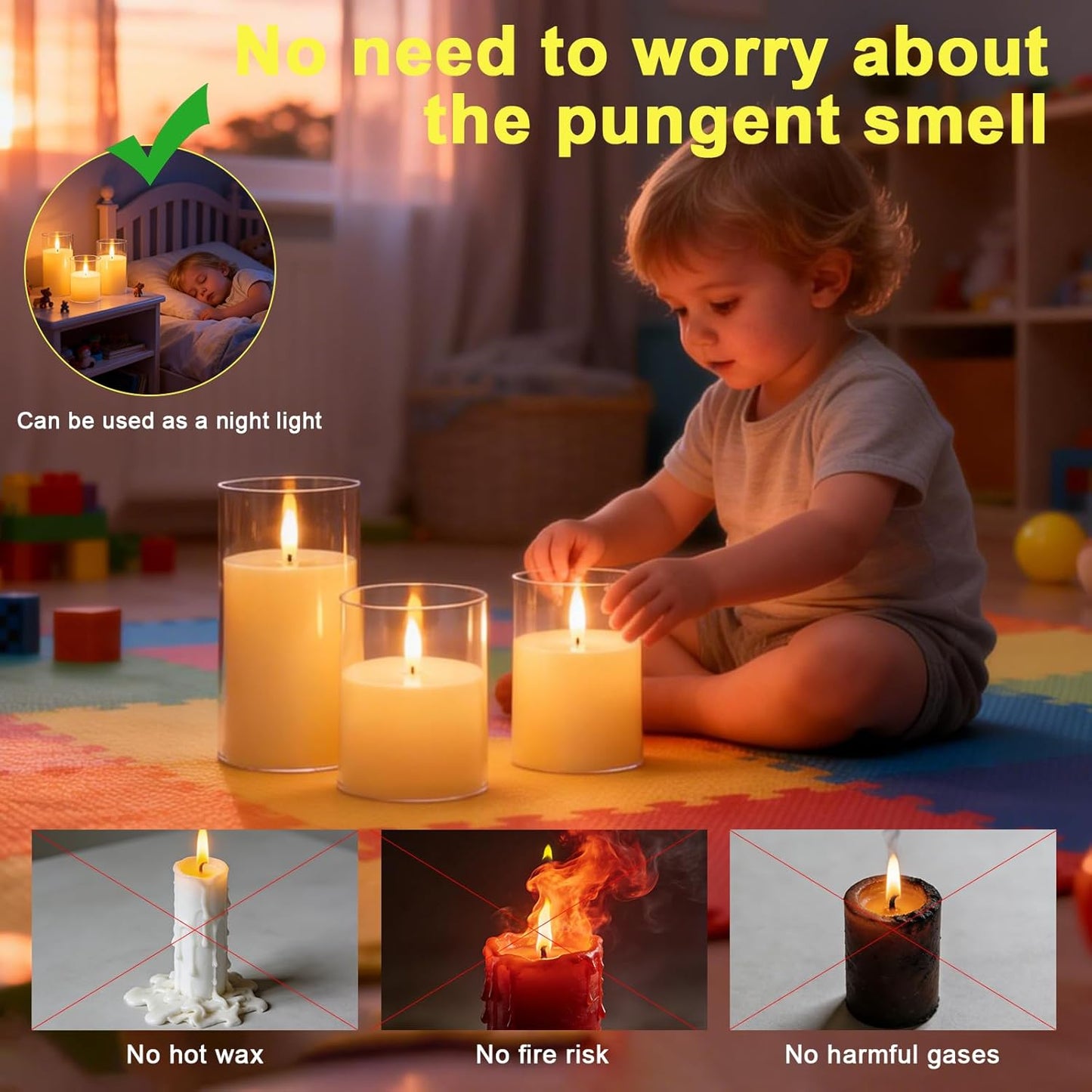 3-Pack Rechargeable Flameless Candles with Remote Control and Timer Function, 3D Realistic Flickering Flames, USB Battery Powered for Christmas Home Decoration Wedding Party Holiday