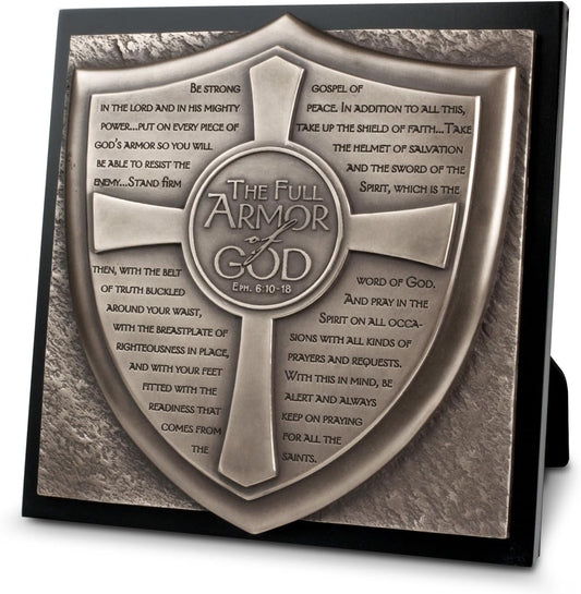 Lighthouse Christian Products Decorative Tabletop Sign 8.75 Inch Square Cast Stone Armor of God