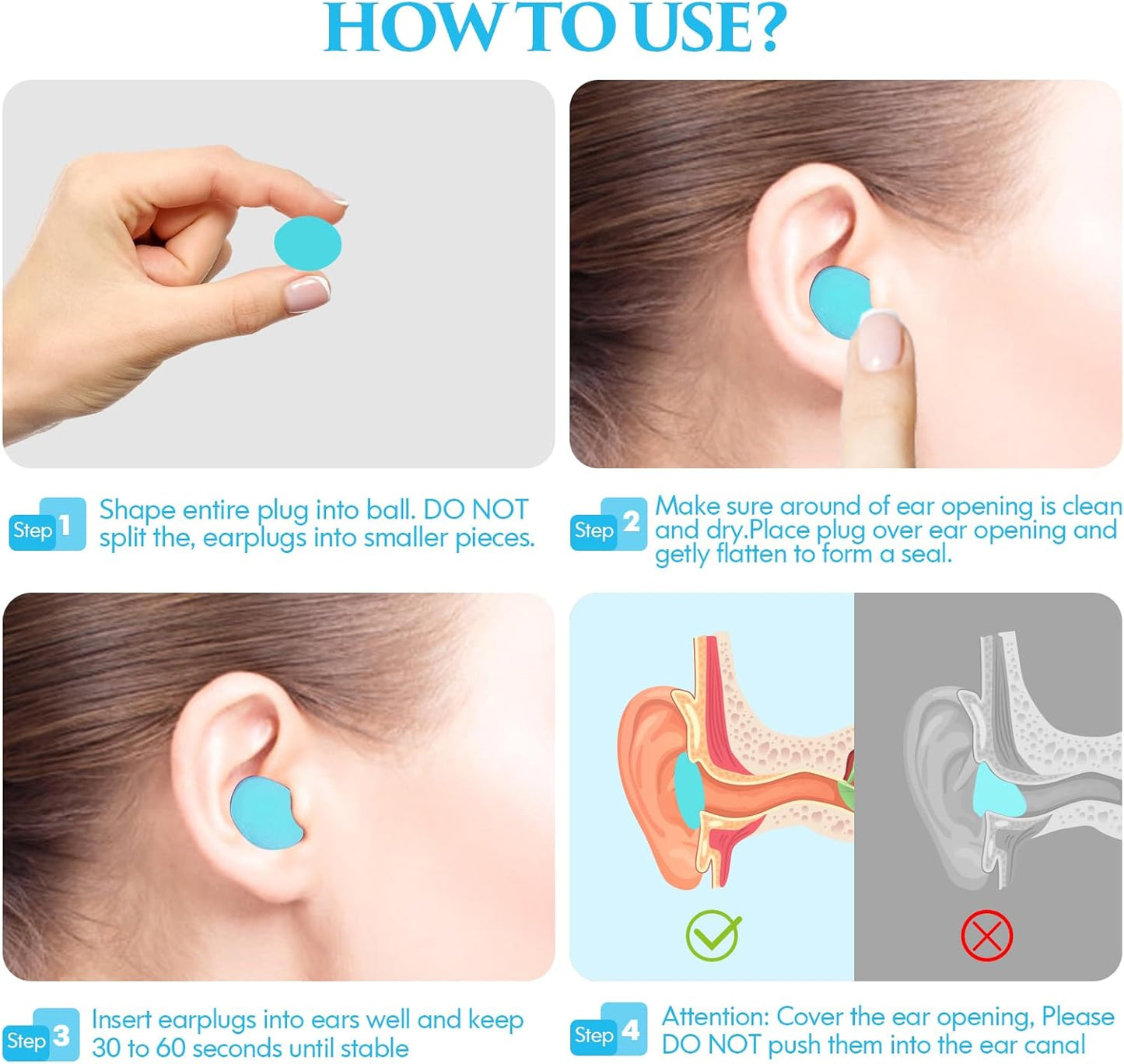 Reusable Silicone Ear Plugs, Waterproof Noise Cancelling EarPlugs for Sleeping, Mowing, Swimming, Airplanes, Concerts, 22dB Highest NRR (Blue)